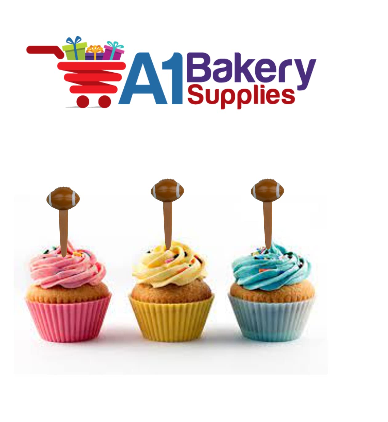 24 Pack Football Cake Toppers - 24 Cupcake Picks for Birthday, Party & Sports Theme Decorations - Perfect for Football Games, Baby Showers & Celebration Cakes
