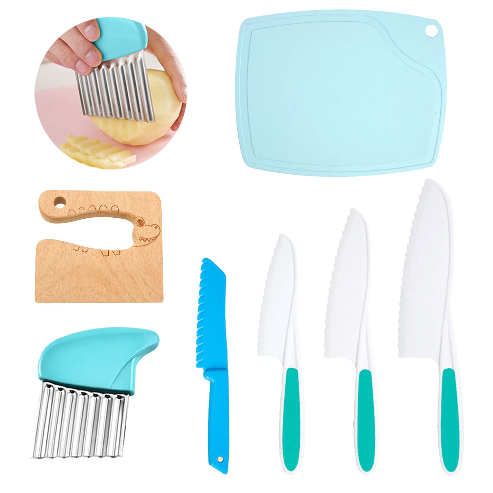 BBKON 7-Piece Kids Knife Set - Safe Toddler Kitchen Tools for Cutting Fruits & Veggies - Perfect for Cooking & Baking
