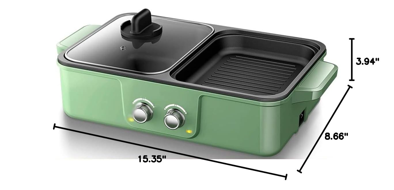 Best Electric Charcoal Grill - Smoke-Free BBQ Grill with Double Switch & Non-Stick Surface for Chicken, Fish, Vegetables - Indoor/Outdoor Cooking (Green)