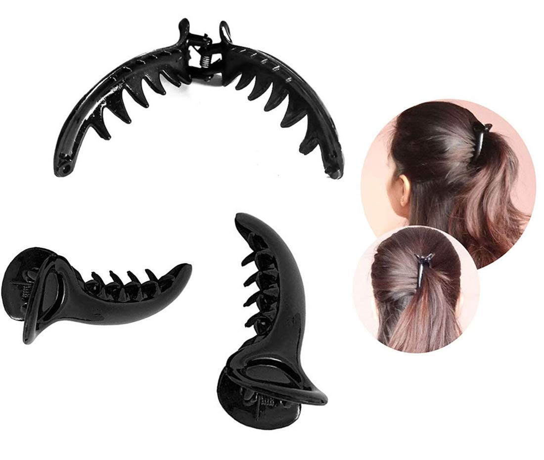 Stylish Large Hair Claw Clips for Women - 6 Pack Black - Perfect for Ponytails & Updos
