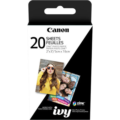 Canon 2 x 3 ZINK Instant Photo Paper Pack (20 Sheets) - Perfect for Portable Printers, Travel Memories & DIY Scrapbooking