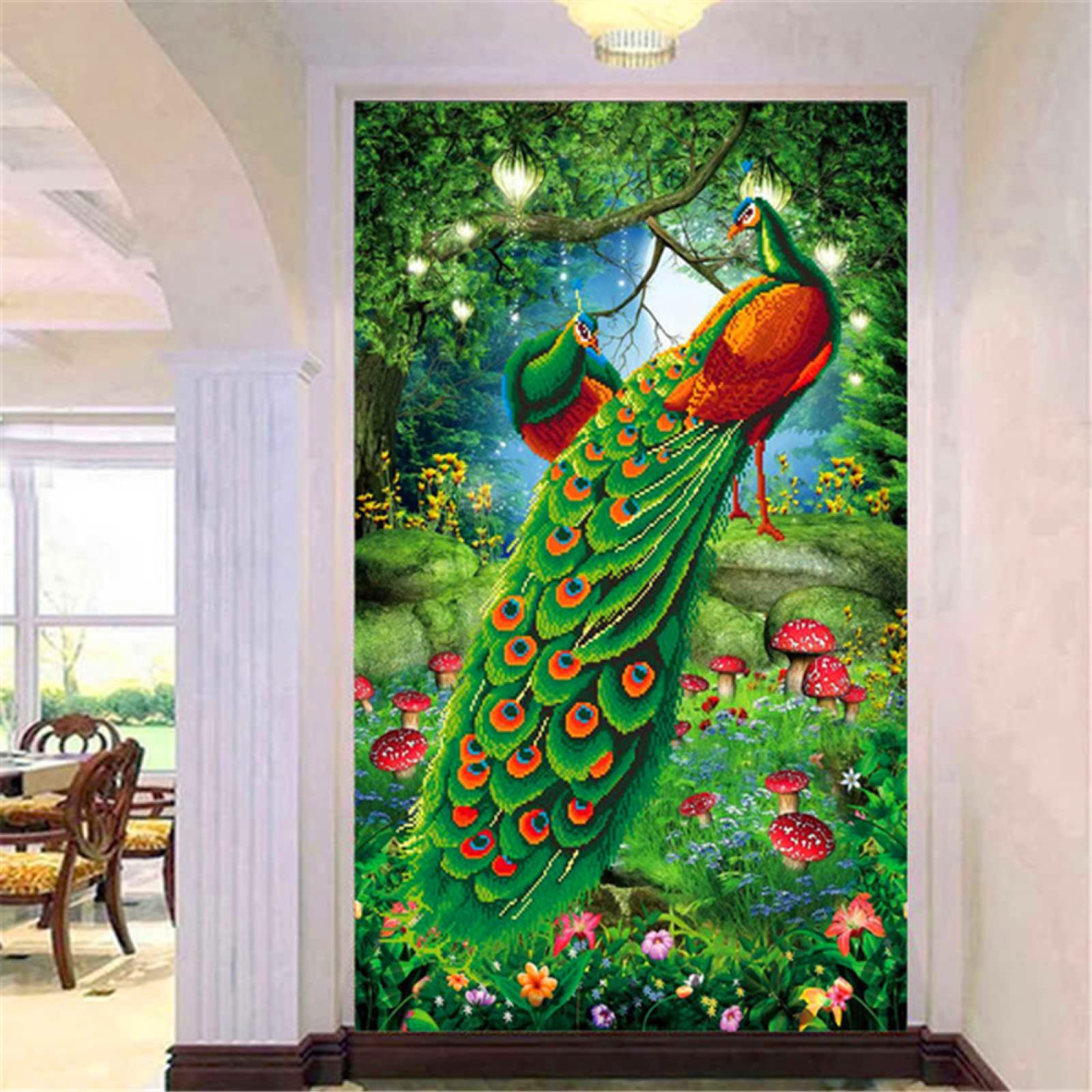 5D Diamond Painting Kit for Adults - Green Peacock Full Drill DIY Diamond Art, Cross Stitch Gem Wall Decor (36x72 inches) | Perfect for Home Decoration, Relaxation Therapy & Creative Gift Ideas