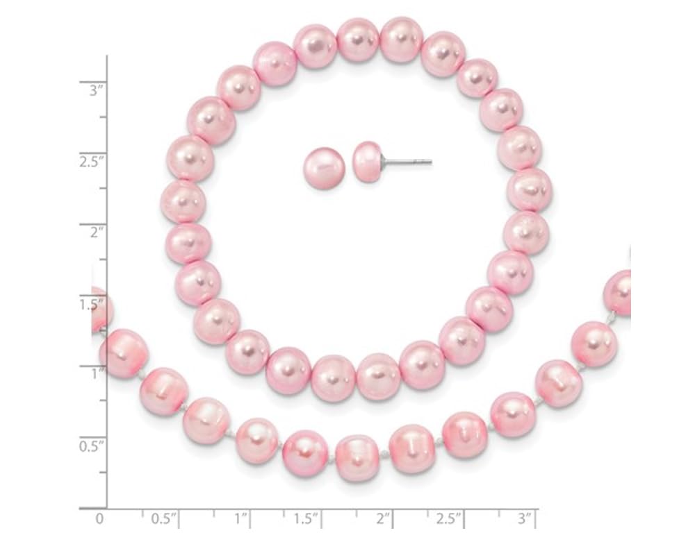 7-8mm Freshwater Cultured Pink Pearl Jewelry Set - Sterling Silver Earrings, Bracelet & Necklace for Women - Perfect for Weddings, Parties & Special Occasions