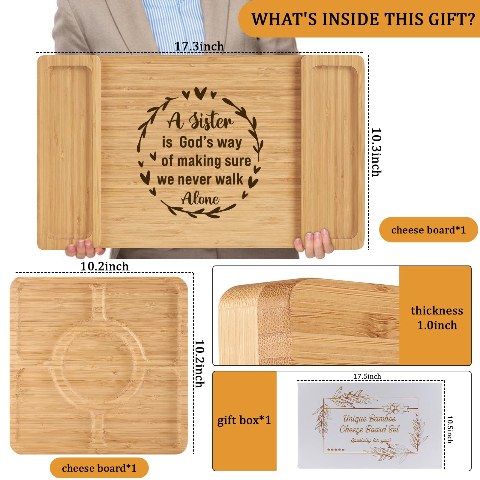 Best Sister Gifts for Birthday, Christmas & Friendship - Unique Cheese Board Set for Women, Bestie & BFF - Perfect for Wine Nights, Charcuterie & Sister Bonding Moments