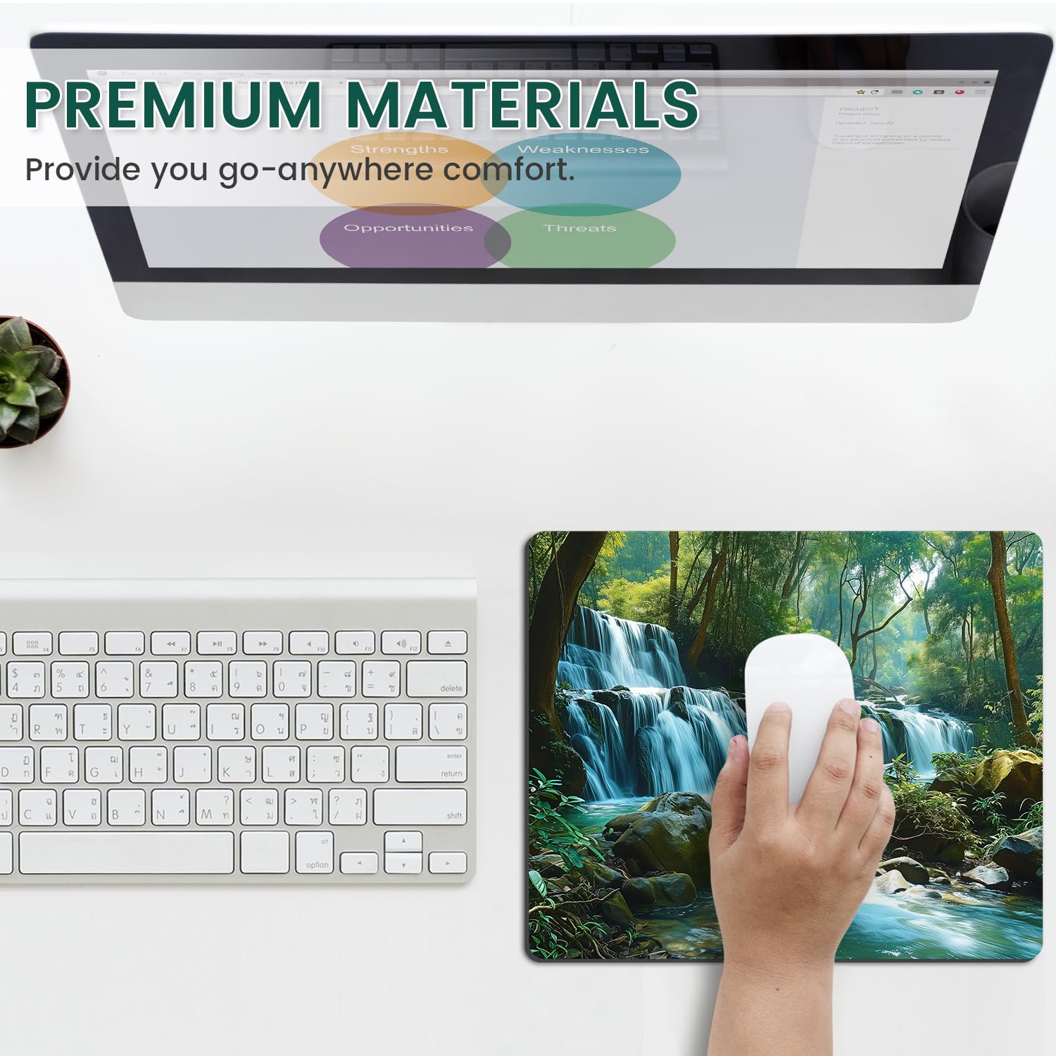 Non-Slip Waterproof Gaming Mouse Pad with Rubber Base - Large Mouse Mat for Wireless Mouse, Computer & Laptop - Perfect for Home Office, Gaming & Work (Waterfall Design)