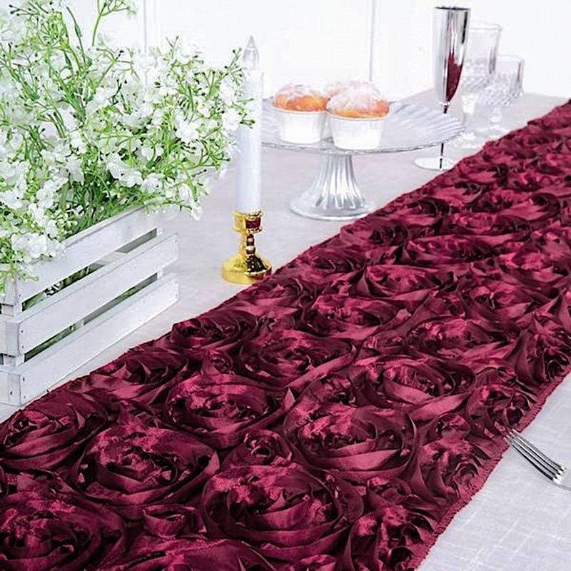 Elegant Satin Ribbon Roses Table Runner for Wedding Decor, Party Centerpiece, and Home Dining Table Decoration