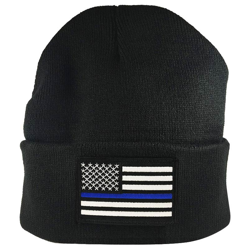 Haloid Solutions American Flag Thin Blue Line Beanie - Patriotic Winter Hat for Men & Women - Perfect for Outdoor Activities, Sports, and Cold Weather