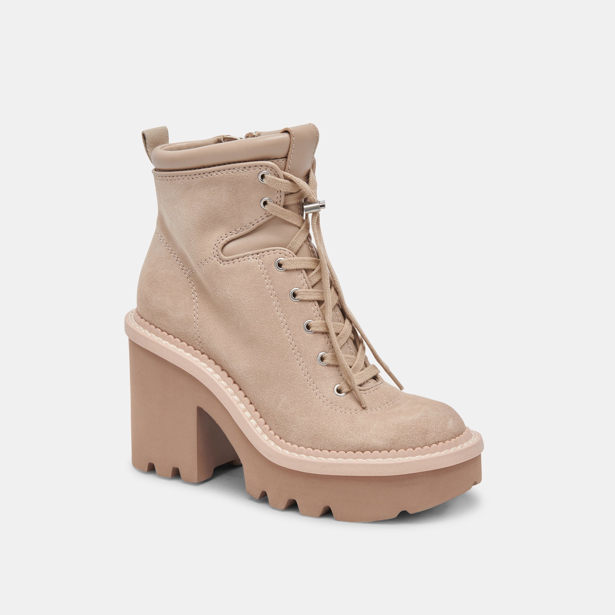 DOMMIE BOOTS TAUPE SUEDE - Women's Chunky Heel Ankle Boots for Fall & Winter | Comfortable Casual & Dressy Shoes for Outfits | Perfect for Office, Dating & Night Out
