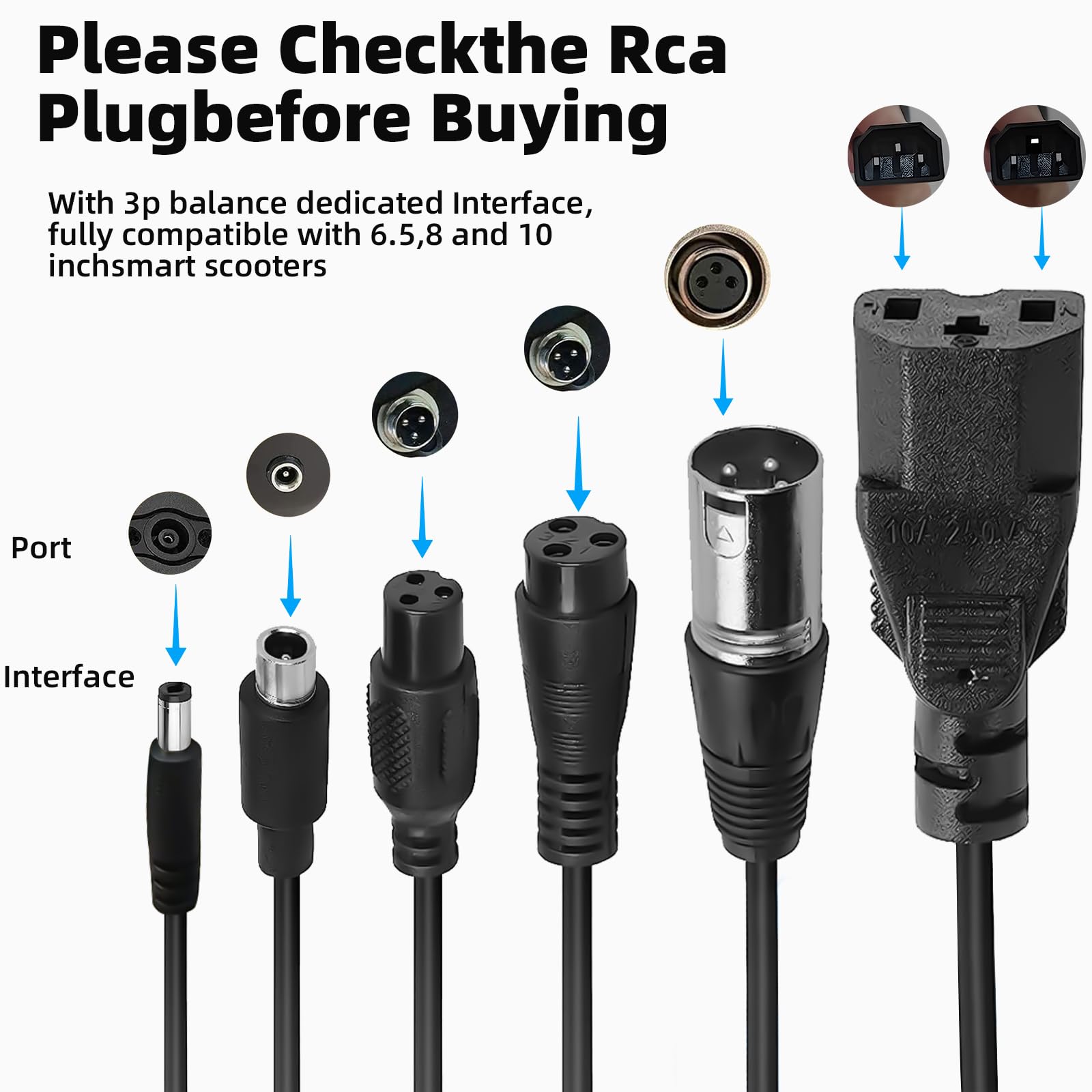 Tacilin 42V 2A Universal Electric Scooter Charger - Compatible with E-Bike, Hoverboard & Balance Bike - Includes 6 Battery Charger Connectors - Perfect for Commuting, Campus Travel & Outdoor Adventures