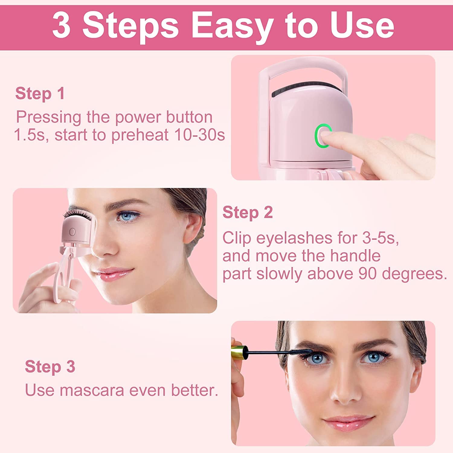 Crobat Heated Eyelash Curler - Quick & Long Lasting Portable Lash Curler for Women | Perfect for Home, Travel & Daily Makeup Routine