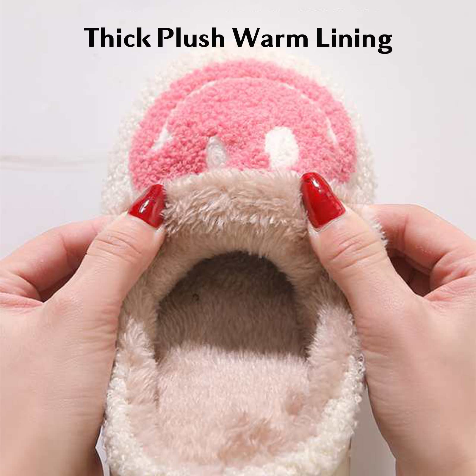 Women's Smile Face Slippers - Soft Plush Retro Preppy Slip-On Slippers with Happy Face Design | Cozy Indoor & Outdoor House Shoes for Relaxing at Home, Lounging, or Quick Errands