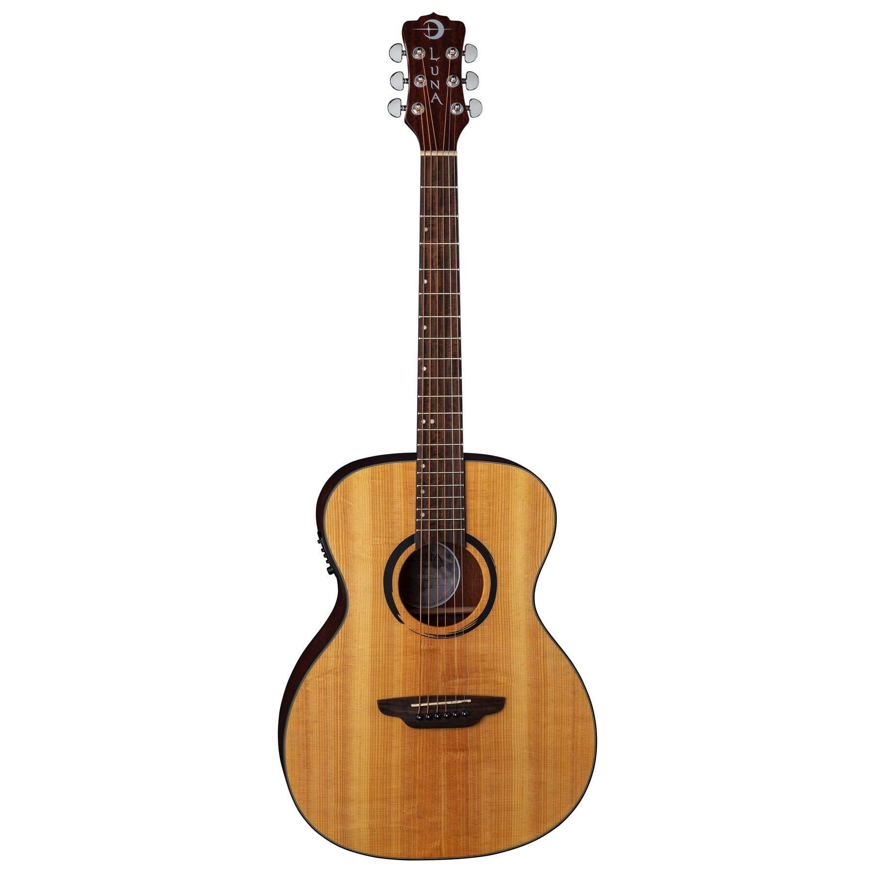 Luna Wabi Sabi Solid Top Folk Acoustic-Electric Guitar Bundle with Gig Bag, Tuner, Strings & Accessories - Perfect for Beginners, Performances & Travel | Includes Austin Bazaar Instructional DVD
