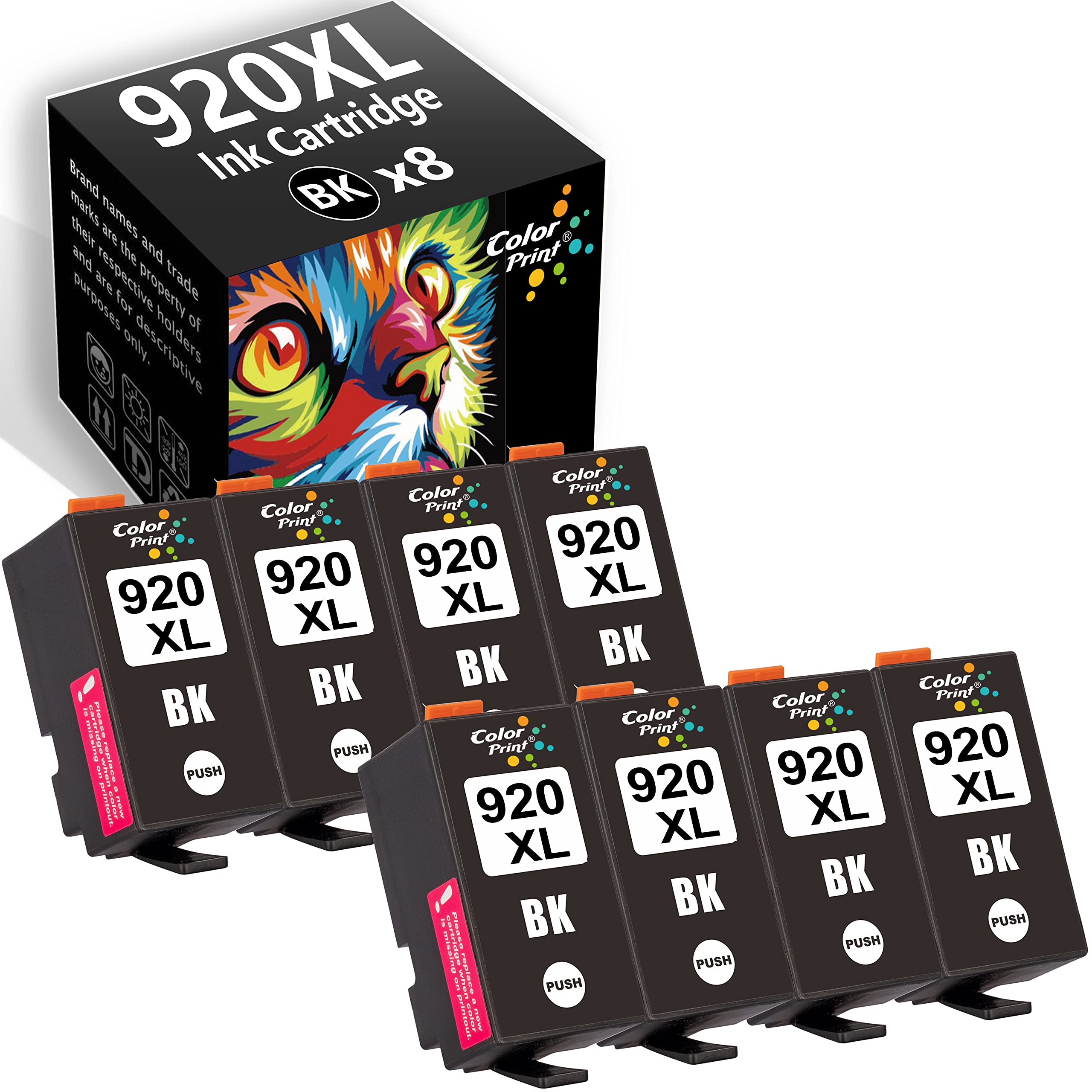 HP 920XL 920BK Compatible Ink Cartridge Replacement (8-Pack, Black) - Works with Officejet 6500/6000/7000/7500/E709 Printers | Ideal for Home & Office Printing, Documents & Photos