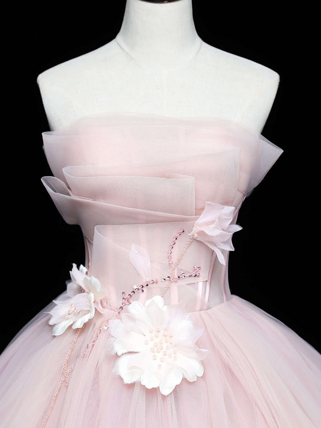 Elegant Pink Tulle Lace Applique Long Prom Dress for Sweet 16 Party - Perfect for Formal Dances, Quinceañeras & Special Occasions
