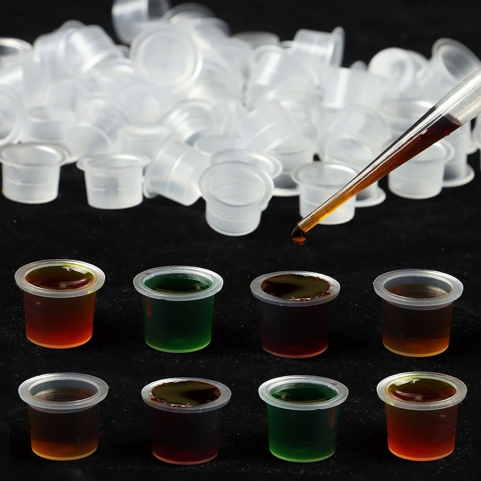 SOTICA 300pcs Ink Caps - Mixed Size Plastic Ink Cups (9mm, 13mm, 16mm) for Pigment, Tattoo & Screen Printing - Perfect for Artists, DIY Projects & Professional Use