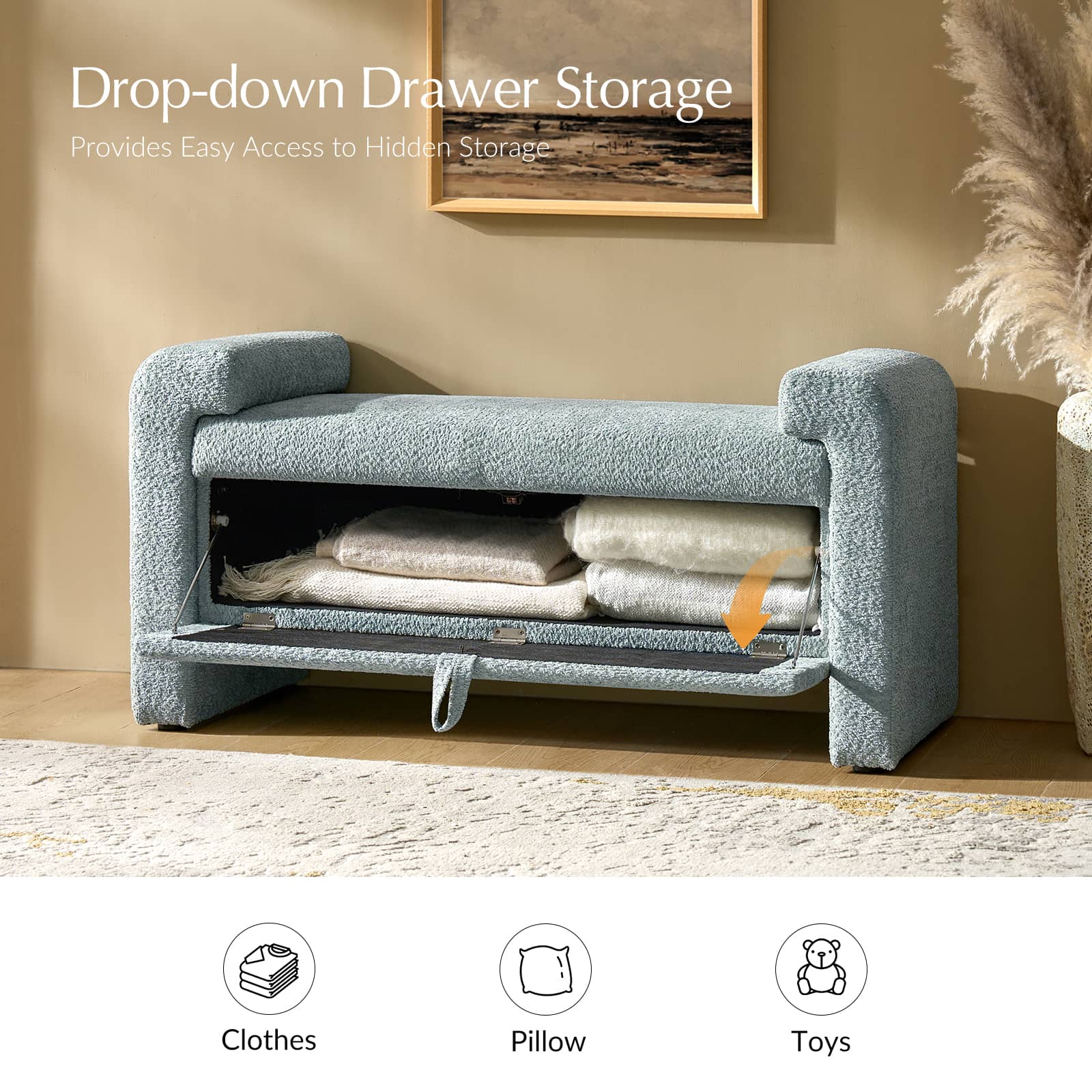 Baldesca Wooden Bench with Storage Drawer - Solid Wood Frame, Sturdy & Versatile Entryway, Bedroom, or Living Room Seating Furniture