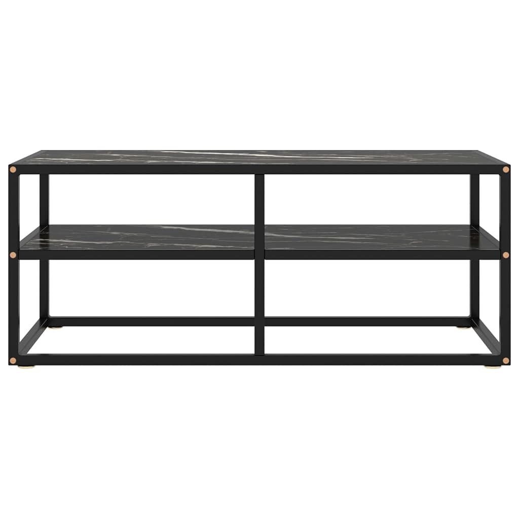 Modern Black TV Stand with Marble Glass Top - 39.4