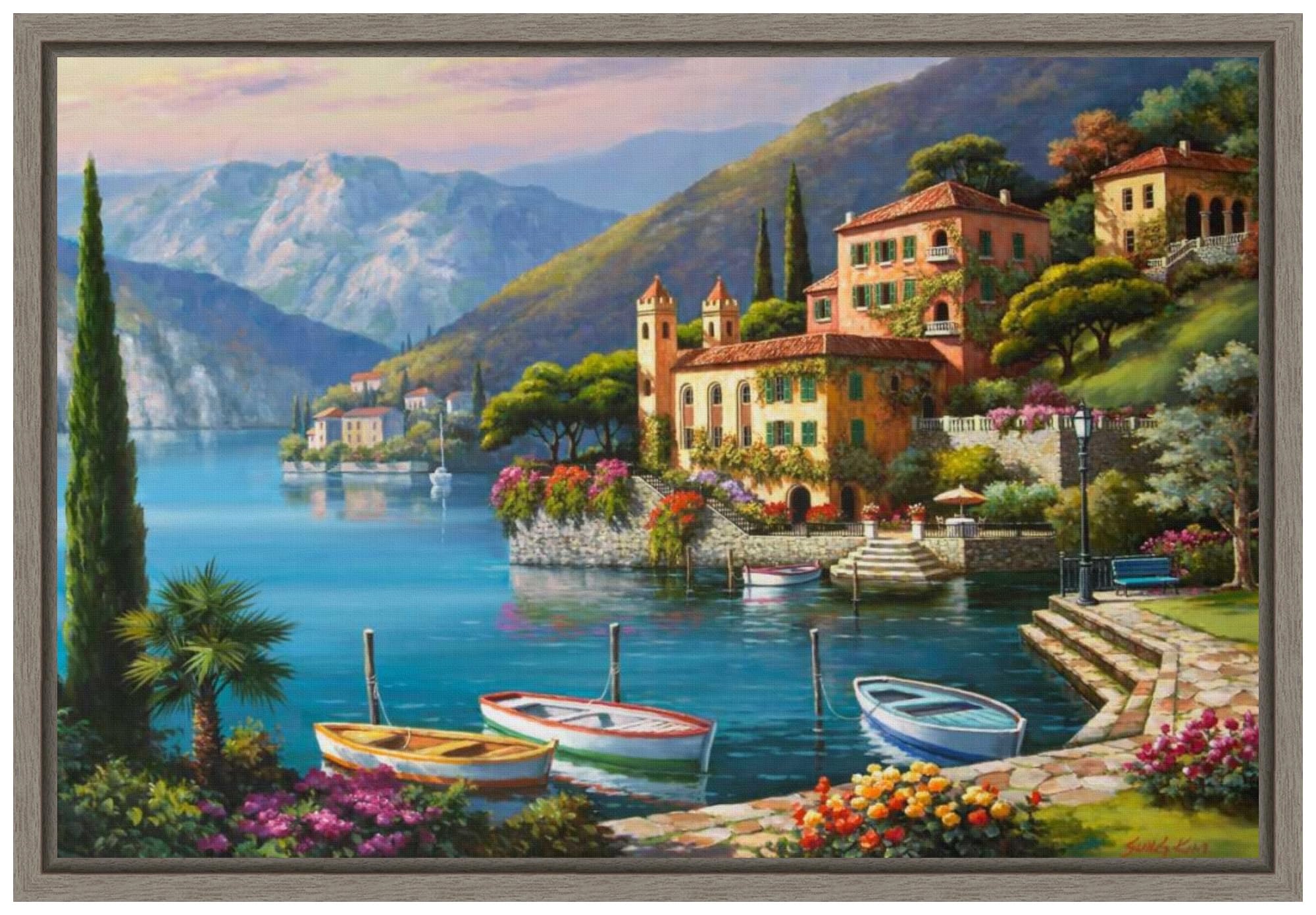 Amanti Art Framed Canvas Wall Art 16x23 - Villa Bella Vista Landscape Painting by Sung Kim | Rustic Country Decor | Ready-to-Hang Framed Poster for Living Room, Bedroom & Bathroom | Perfect for Farmhouse, Cottage & Coastal Home Decor