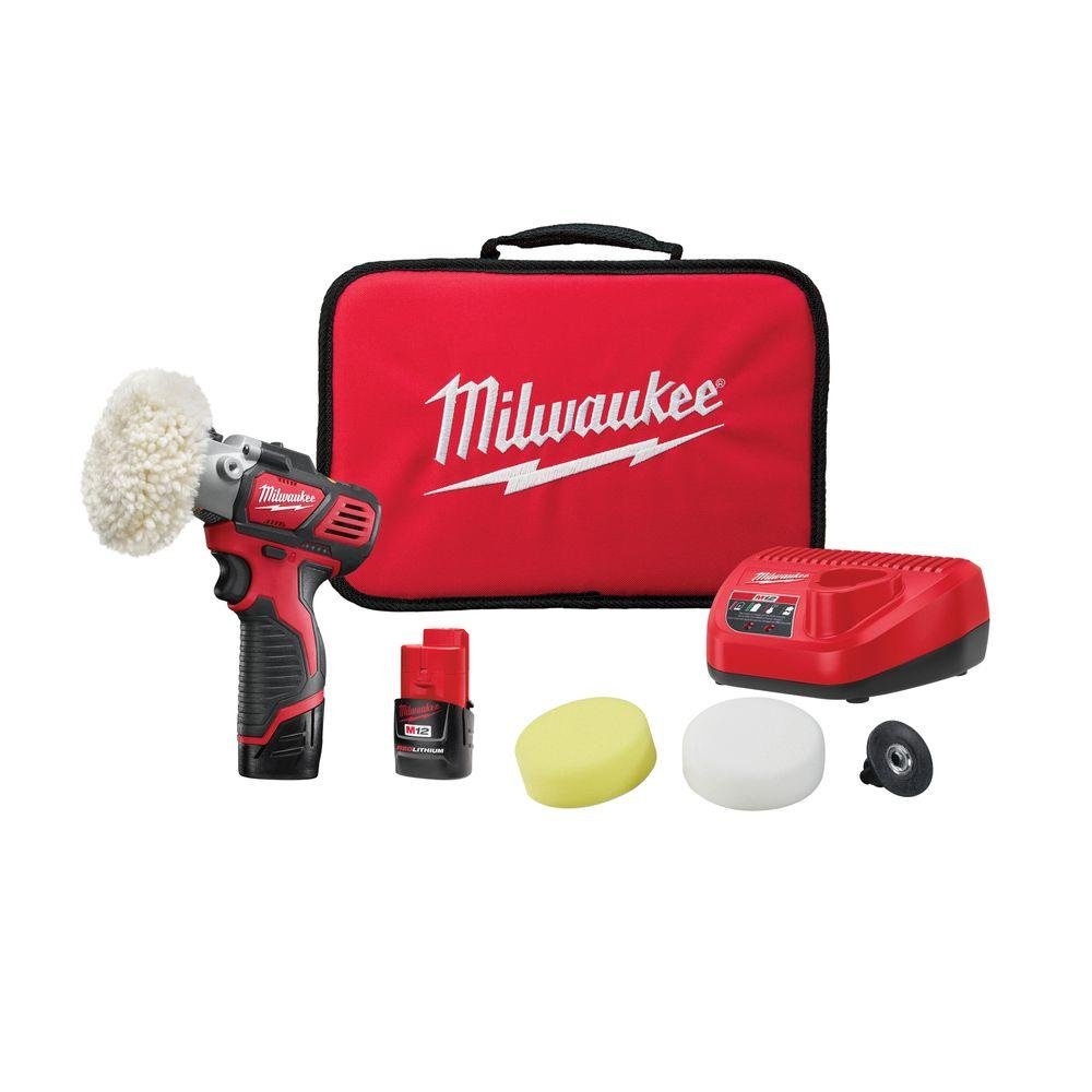 Milwaukee 2438-22 M12 Variable Speed Polisher/Sander Kit - Cordless Power Tool for Auto Detailing, Woodworking & Metal Finishing