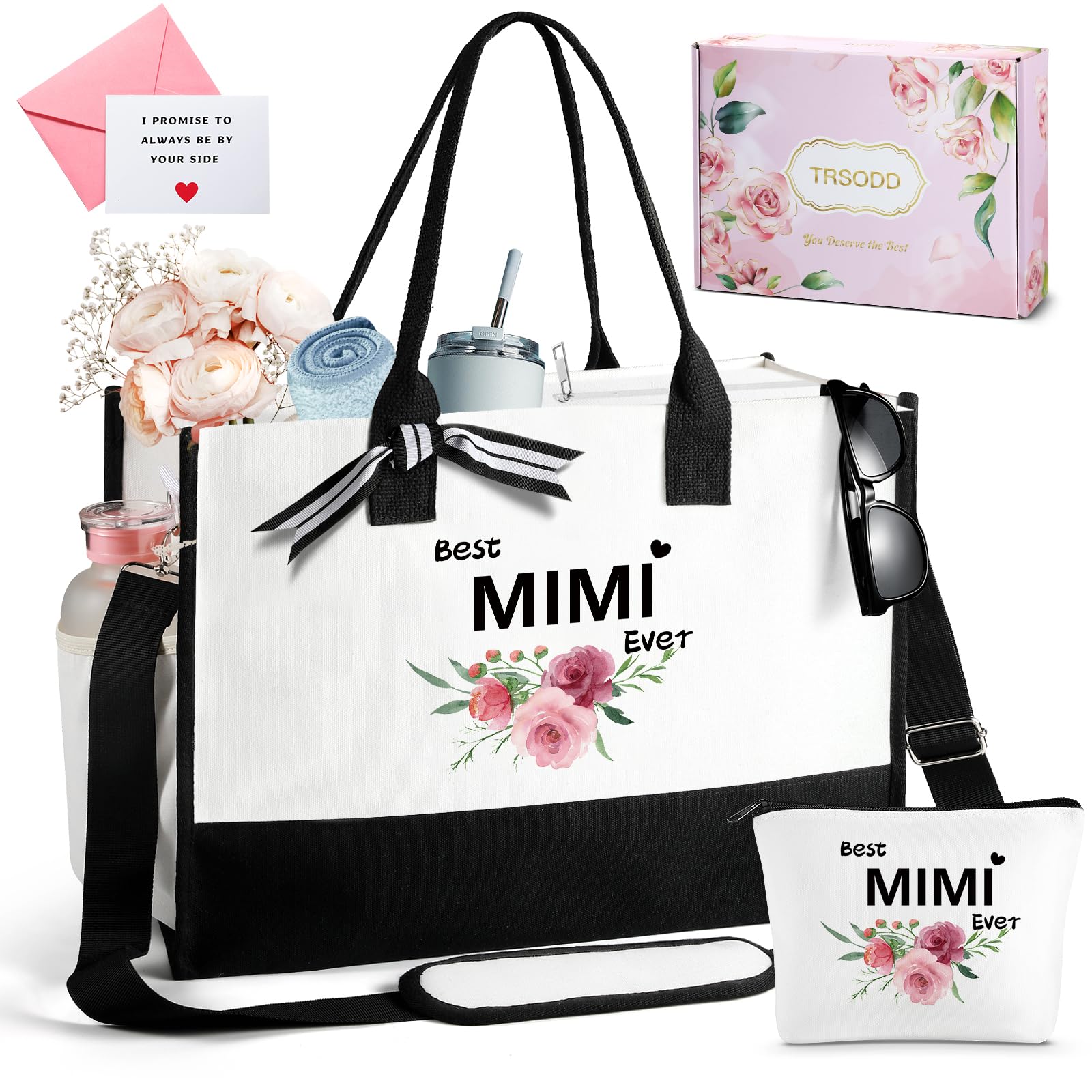 Personalized Canvas Tote Bag for Women - Custom Mother's Day & Birthday Gift with Adjustable Shoulder Strap & Matching Makeup Pouch | Perfect for Shopping, Travel & Daily Use