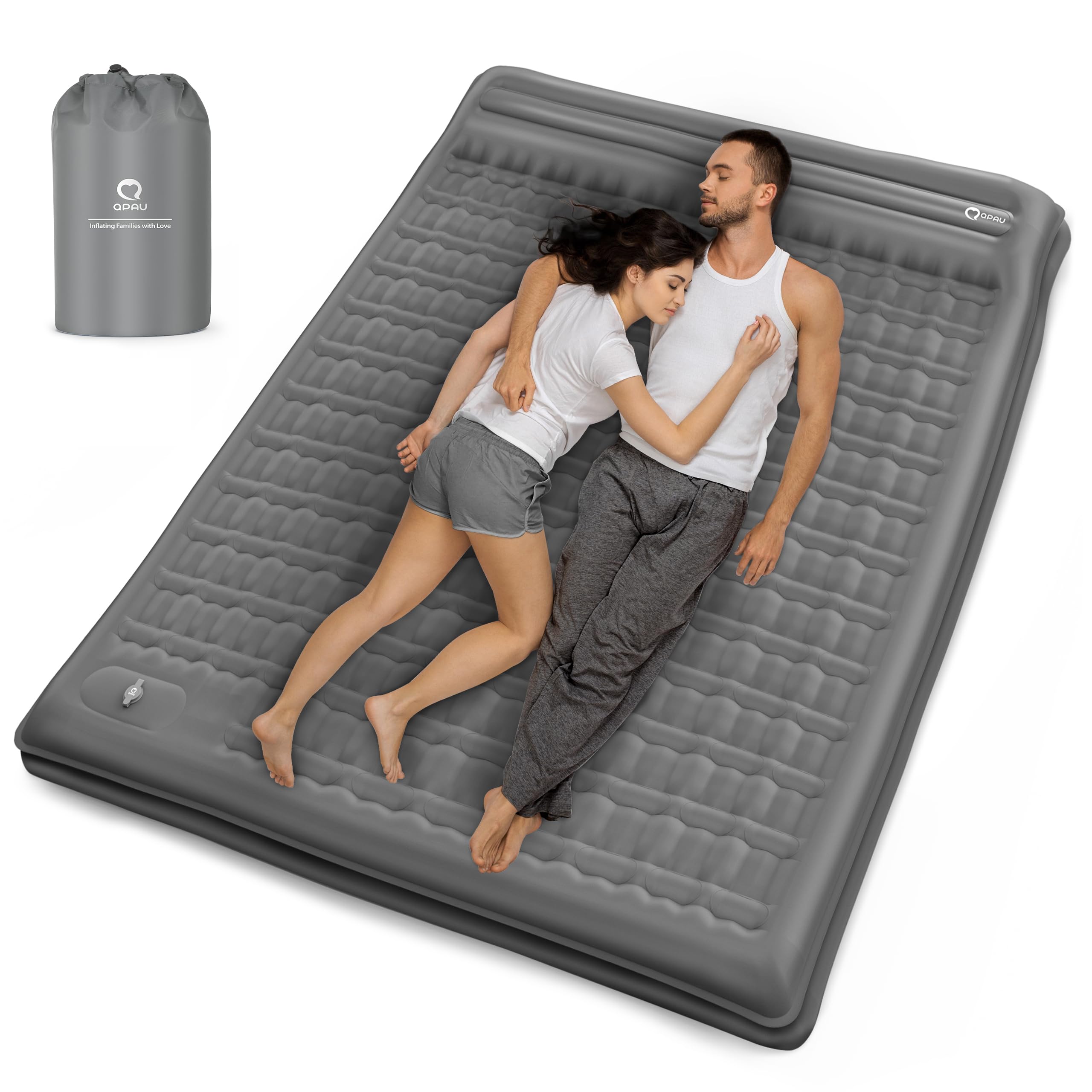 QPAU 2 Person Camping Sleeping Pad with Built-in Foot Pump - 4.7 Inch Thick Durable Inflatable Mattress for Enhanced Support - Perfect for Camping, Hiking, Backpacking & Home Use (Great for Couples Outdoor Adventures & Guest Bedding)