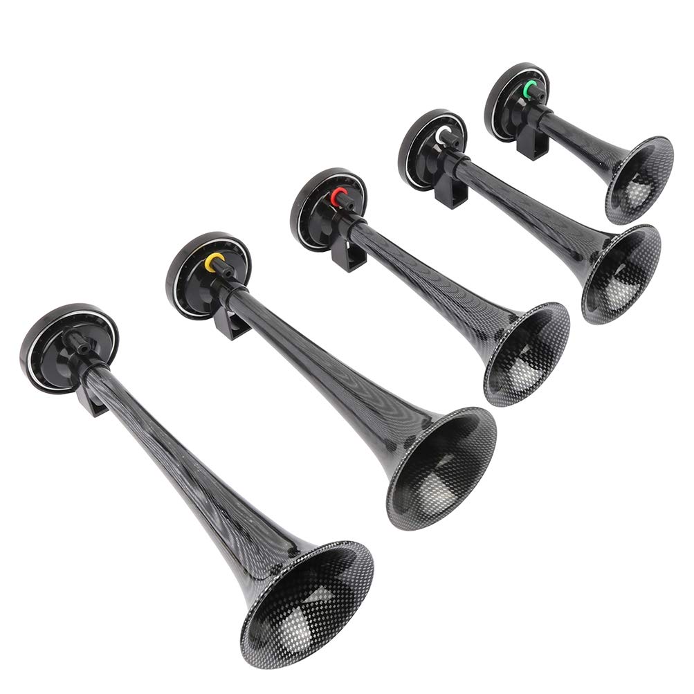 5 Trumpet Electric Air Horn with Compressor - 12V Loud Train Sound for Trucks, Cars, SUVs & Boats - Heavy Duty Vehicle Replacement Horn - Black (Perfect for Emergency Alerts & Off-Road Adventures)