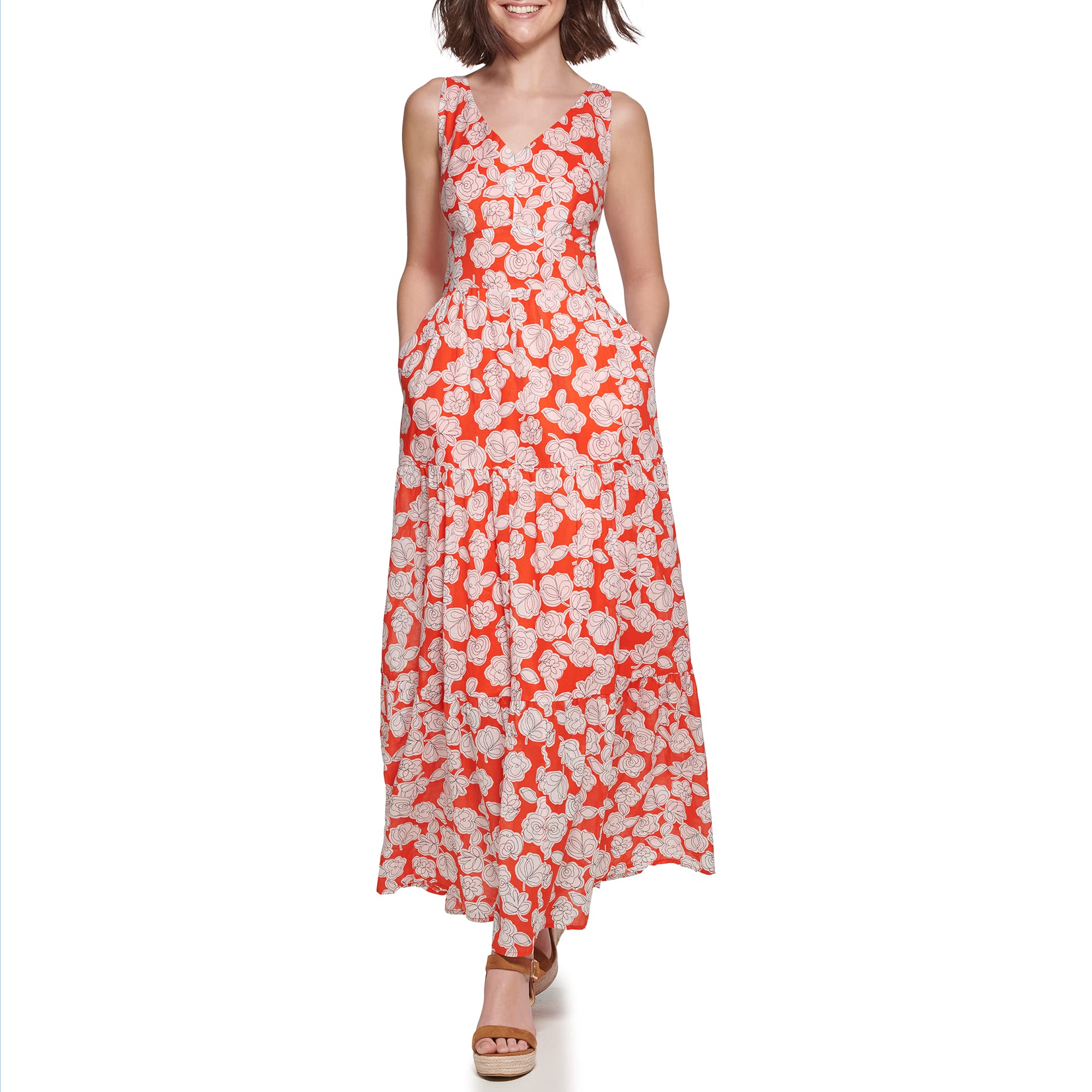 Tommy Hilfiger Women's Floral Print Maxi Dress - Summer Casual Long Flowy Dress for Beach, Vacation & Outdoor Parties