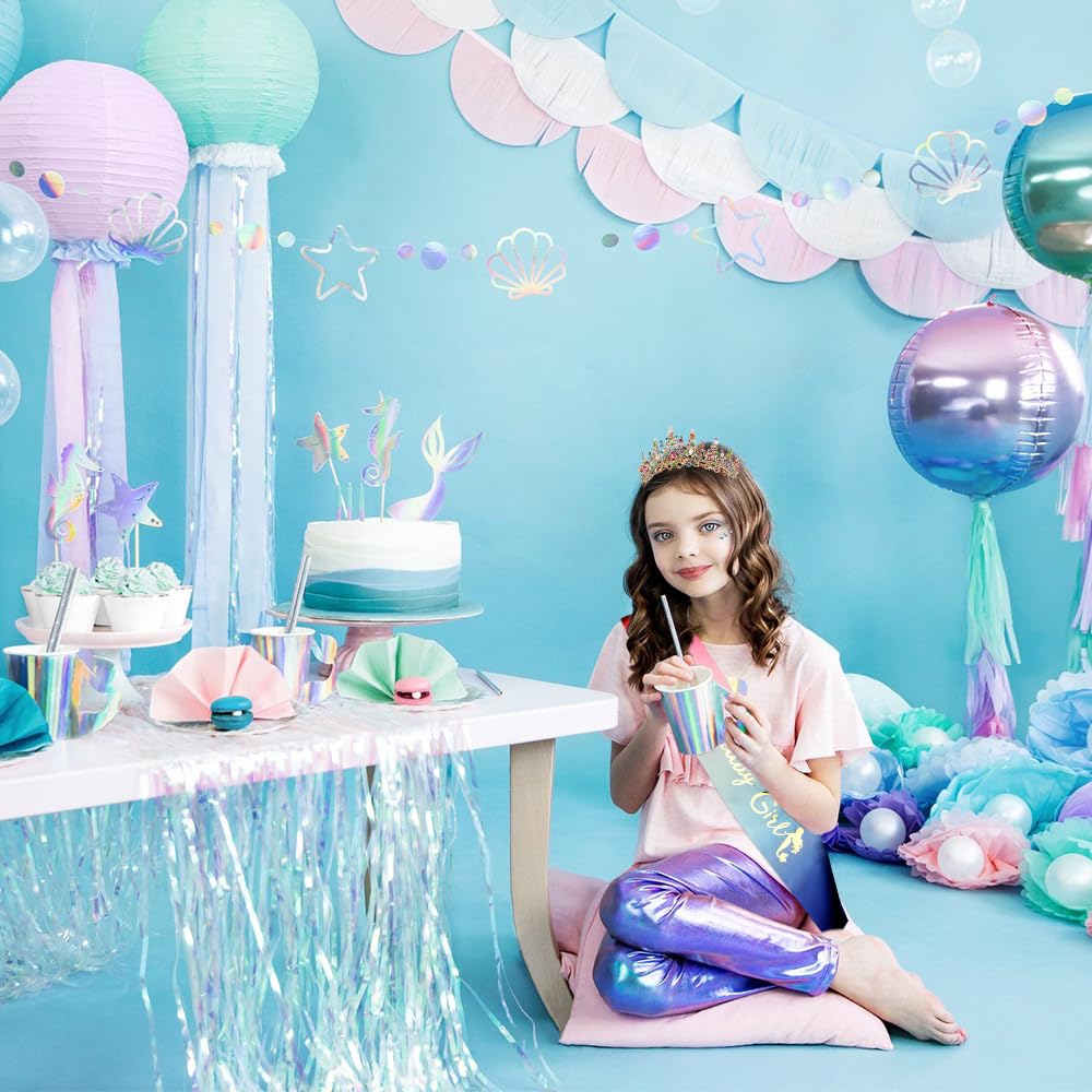 TOBATOBA Mermaid Birthday Sash & Tiara Set for Women & Girls - Rainbow Princess Crown, Birthday Party Decorations - Perfect for Girls' Birthday Parties, Princess Themed Events & Mermaid Celebrations