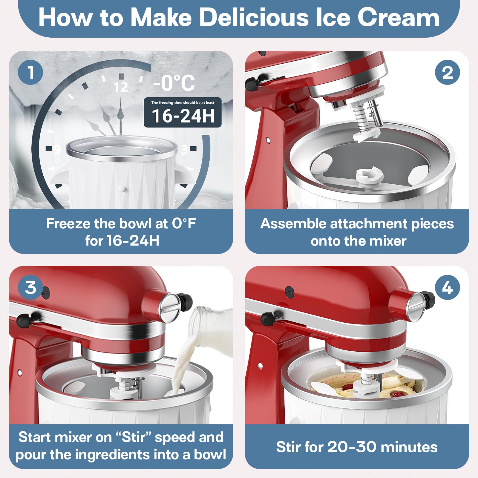 KitchenAid Ice Cream Maker Attachment - 2 Quart Frozen Dessert Maker for Ice Cream, Sorbet & Gelato | Compatible with 4.5+ Qt Stand Mixers | Includes Ice Cream Scoop | Perfect for Summer Parties, Family Gatherings & DIY Frozen Treats