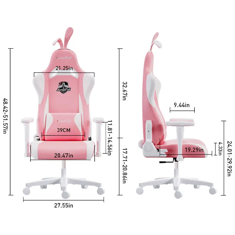AutoFull C2 Pink Bunny Gaming Chair - Ergonomic Racing Style Computer Chair with Lumbar Support for Women & Girls - Perfect for Gaming, Streaming, Office & Home Workspace