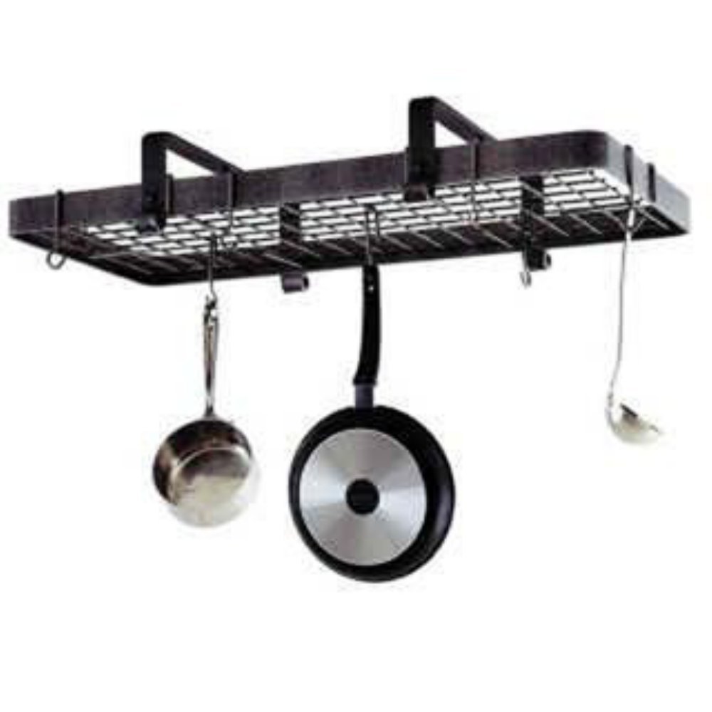 Enclume Premier Low Ceiling Rectangle Pot Rack with Grid - Hammered Steel Wall Mounted Kitchen Organizer - Perfect for Small Kitchens, Apartments & Pantry Storage