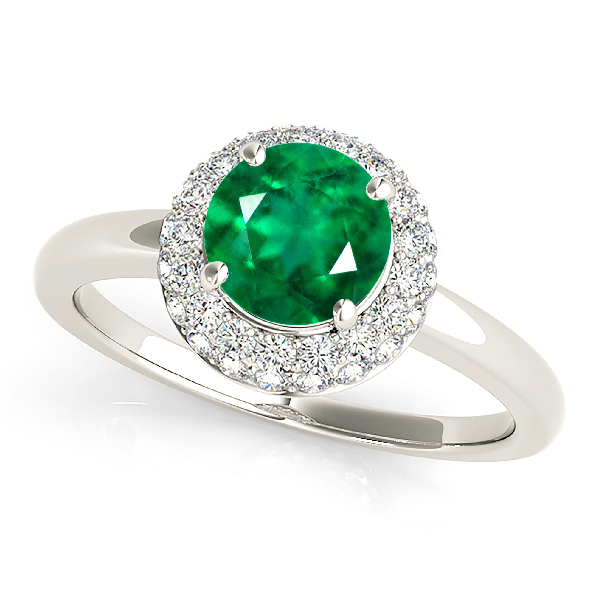 1.15 Carat Genuine Emerald Engagement Ring with 3D Halo & Solitaire Band - Perfect for Weddings, Anniversaries & Special Occasions