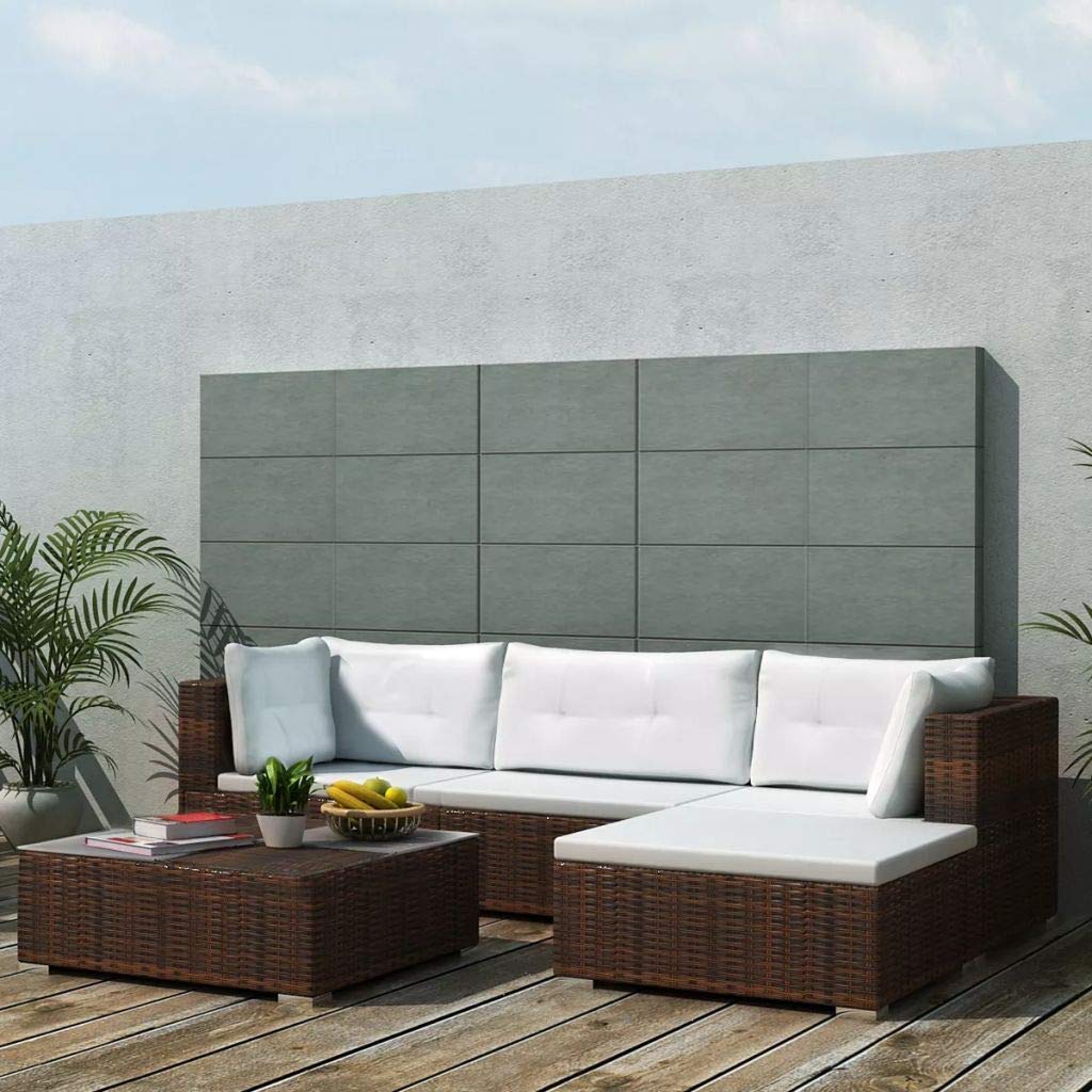 14-Piece Brown Wicker Patio Furniture Set - POCREATION Outdoor Sectional Sofa with Tan Cushions & Coffee Table | Durable Poly Rattan Conversation Set for Backyard, Poolside & Garden Relaxation