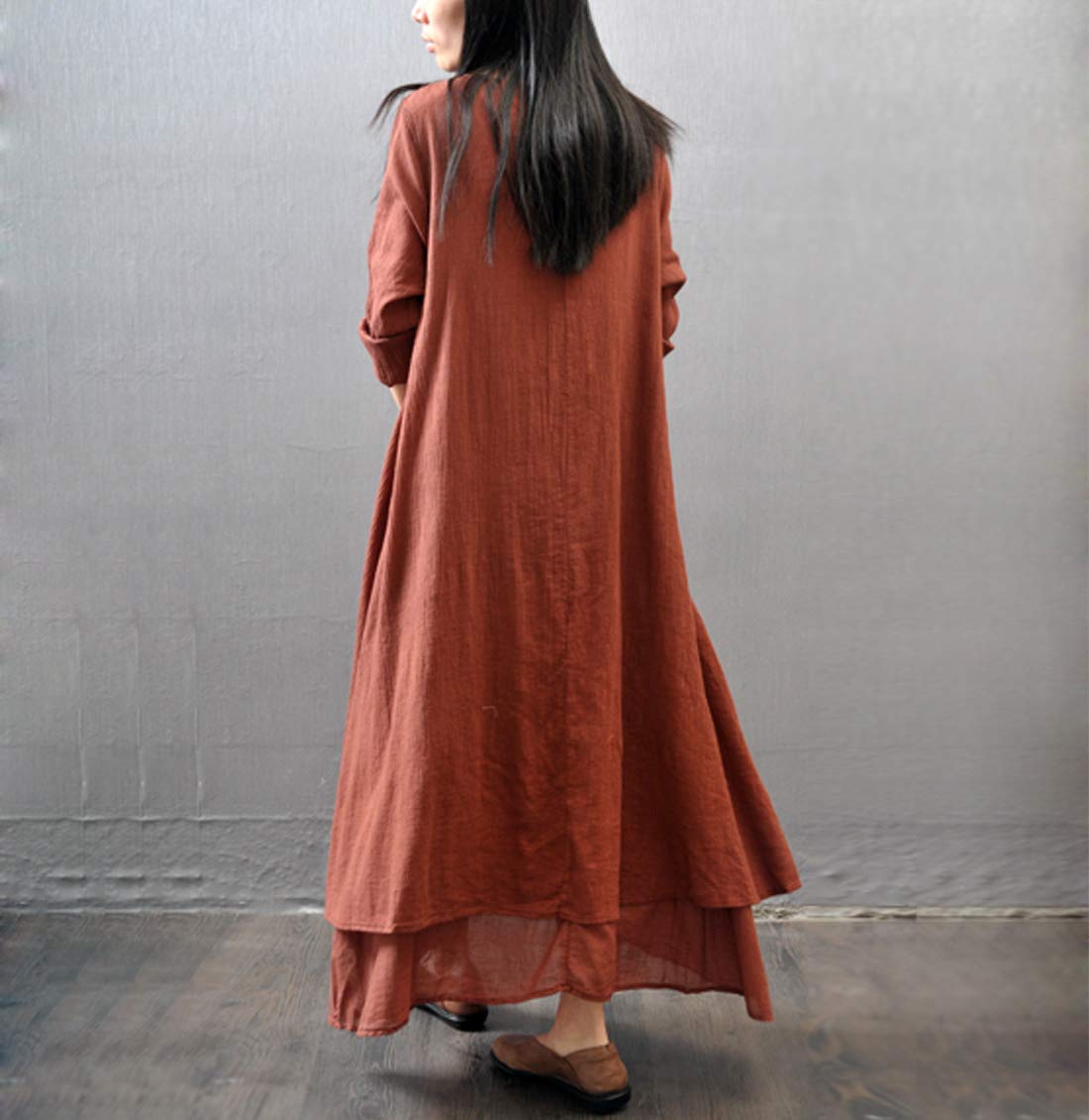 Elonglin Women's Vintage Loose Tunic Dress - Double Layer Cotton Linen T-Shirt Dress for Casual Wear, Summer Outfits & Boho Style