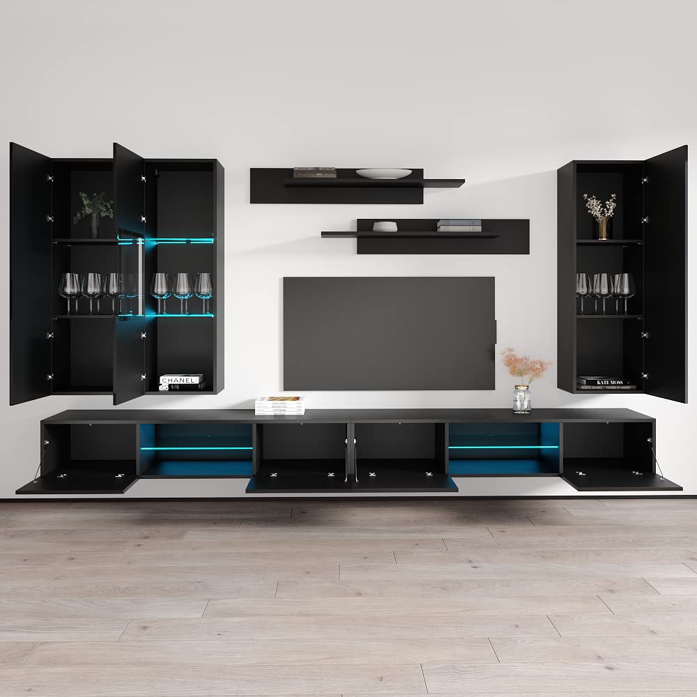 Modern Wall-Mounted TV Stand with Storage Shelves & LED Lights - EF5 33