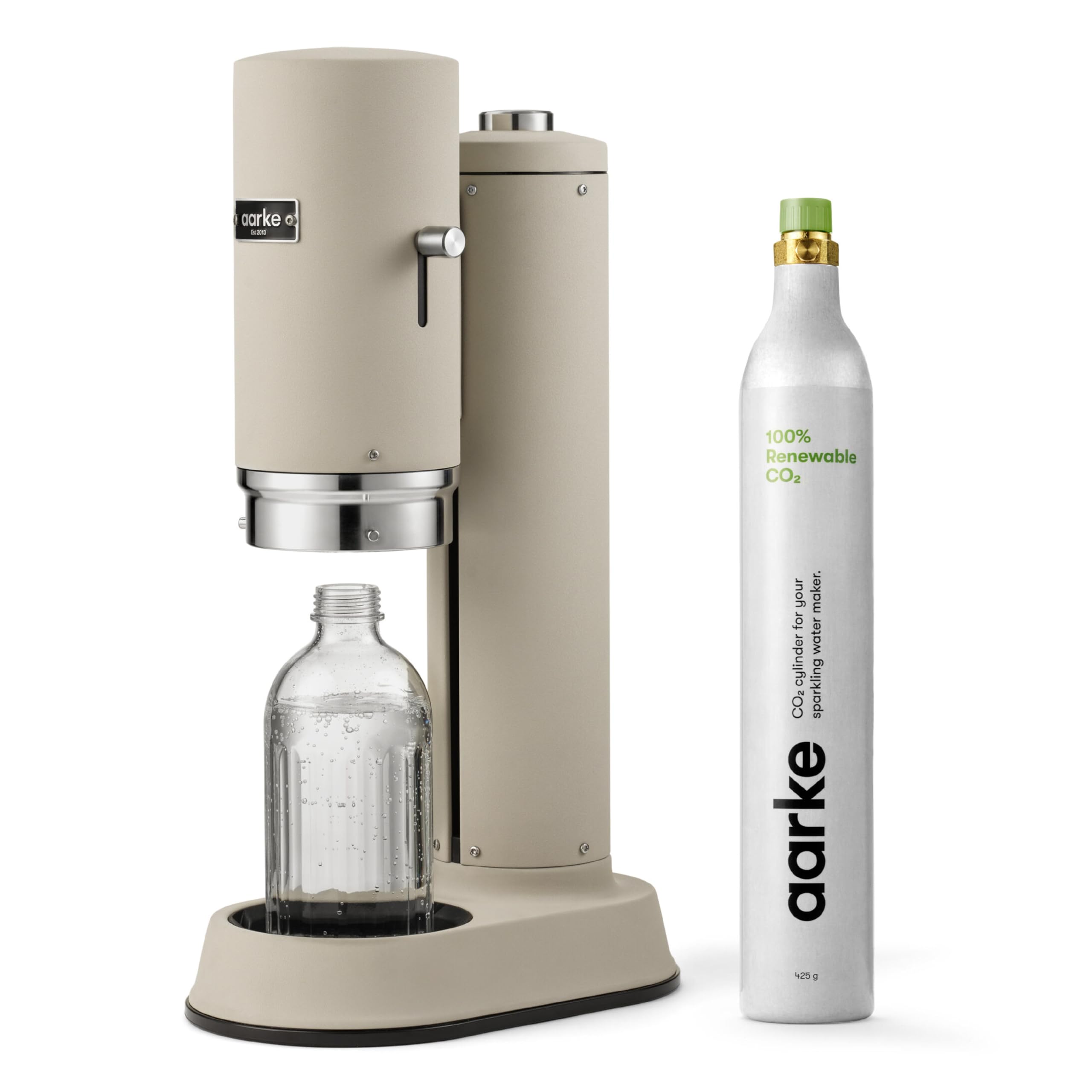 Aarke Carbonator Pro - Premium Sparkling Water Maker with 800mL Glass Reusable Bottle & CO2 Cylinder | Stainless Steel Soda Machine for Home, Office & Parties | Create Carbonated Drinks, Cocktails & Healthy Hydration
