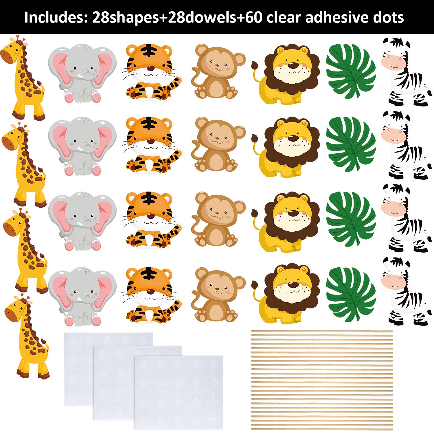 Blulu 28-Piece Jungle Animal Party Decorations Set - Baby Shower & Birthday Party Centerpiece Sticks, Animal Cutouts, Table Toppers - Perfect for Themed Parties, Classroom Decor, and Kids' Events