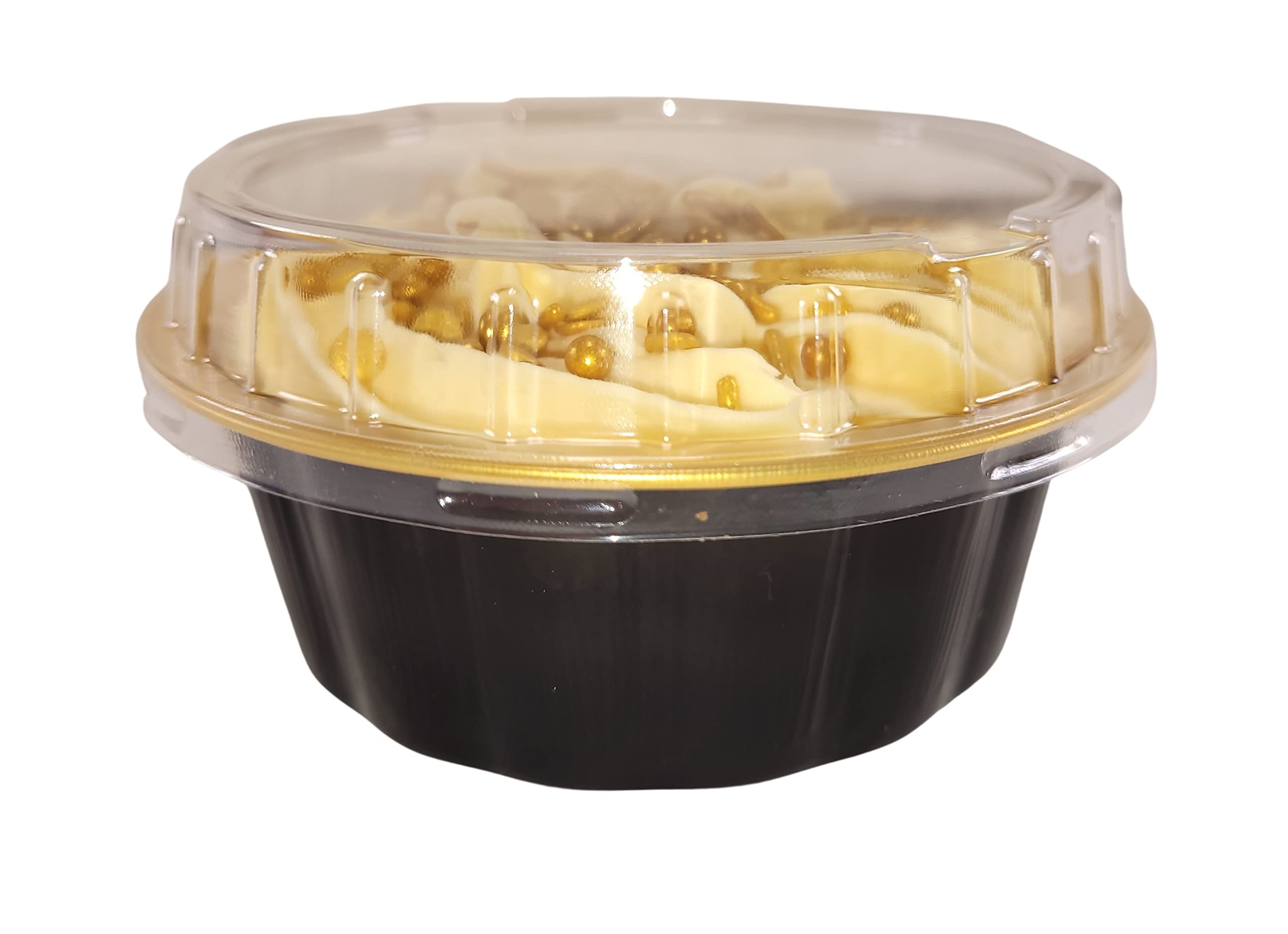 KitchenDance 8oz Disposable Aluminum Foil Dessert Cups with Lids - Round Baking Tart Pans for Cakes, Pies & Pastries - 1000-Pack Black & Gold Ramekins - Ideal for Baking, Food Storage & Party Catering