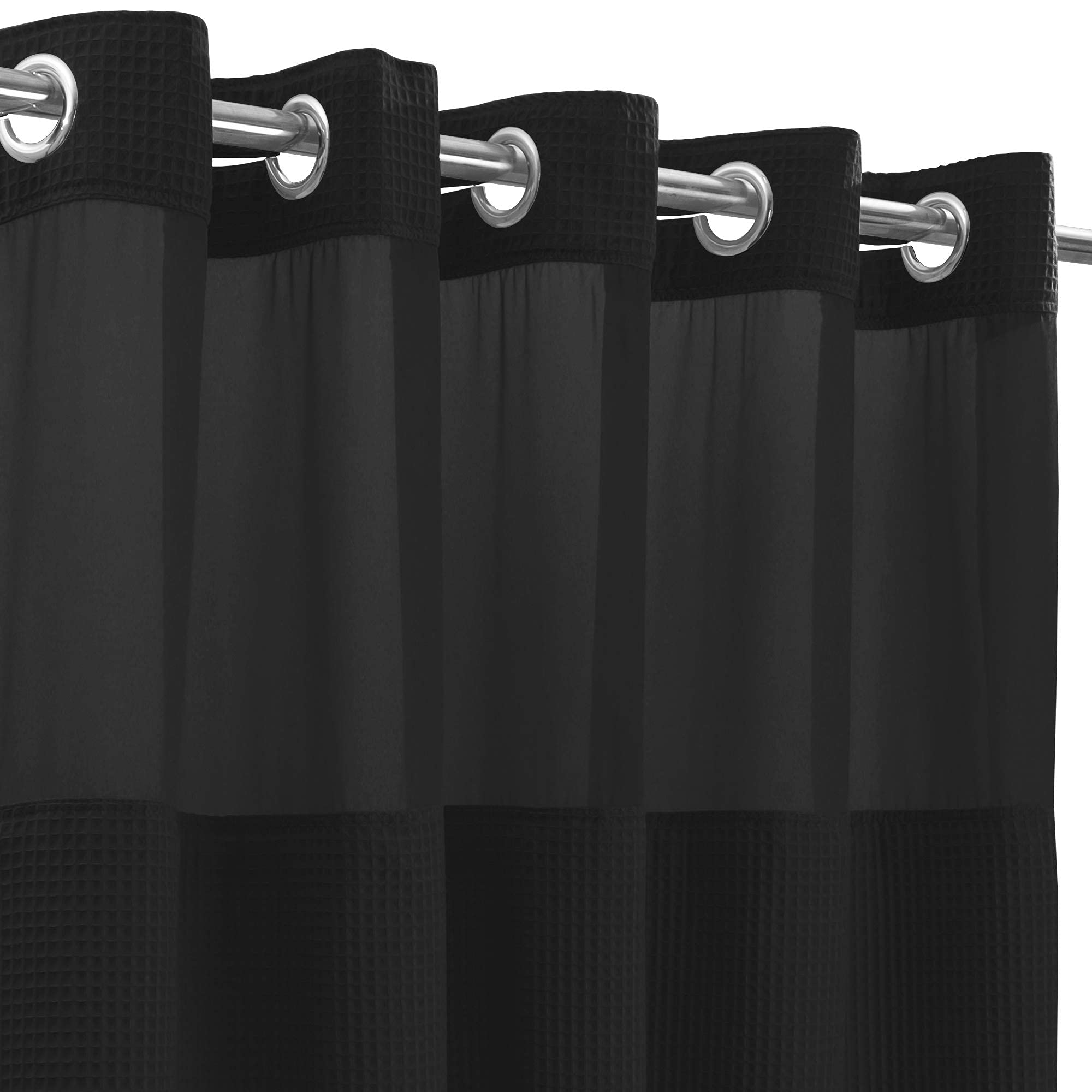 River Dream Black Fabric Shower Curtain Set - Cotton Blend Waffle Weave with Snap-in Replacement Liner (71x86 inches) for Bathroom Decor & Spa-Like Shower Experience