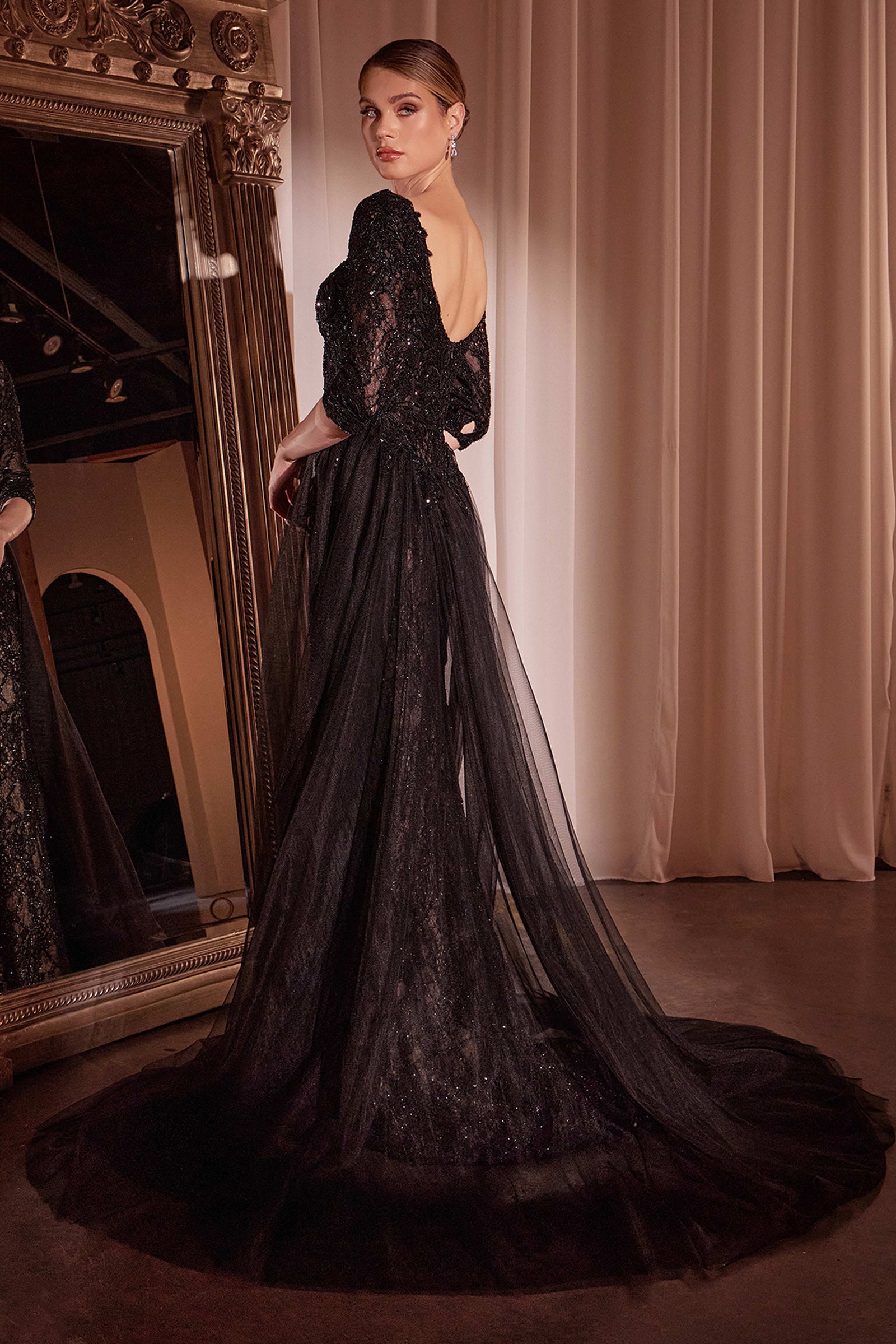Elegant Liesel Gown - Long Sleeve Lace Fitted Dress with Detachable Overskirt for Women | Perfect for Weddings, Parties & Formal Events