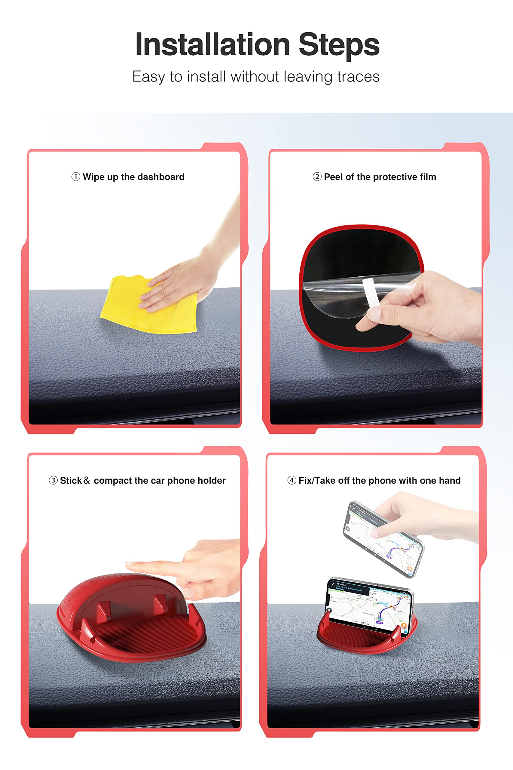Loncaster Red & Black Car Phone Holder - Universal Silicone Dashboard Mount for iPhone, Samsung, Android Phones & GPS Devices | Non-Slip Phone Stand for Safe Driving, Commuting & Road Trips