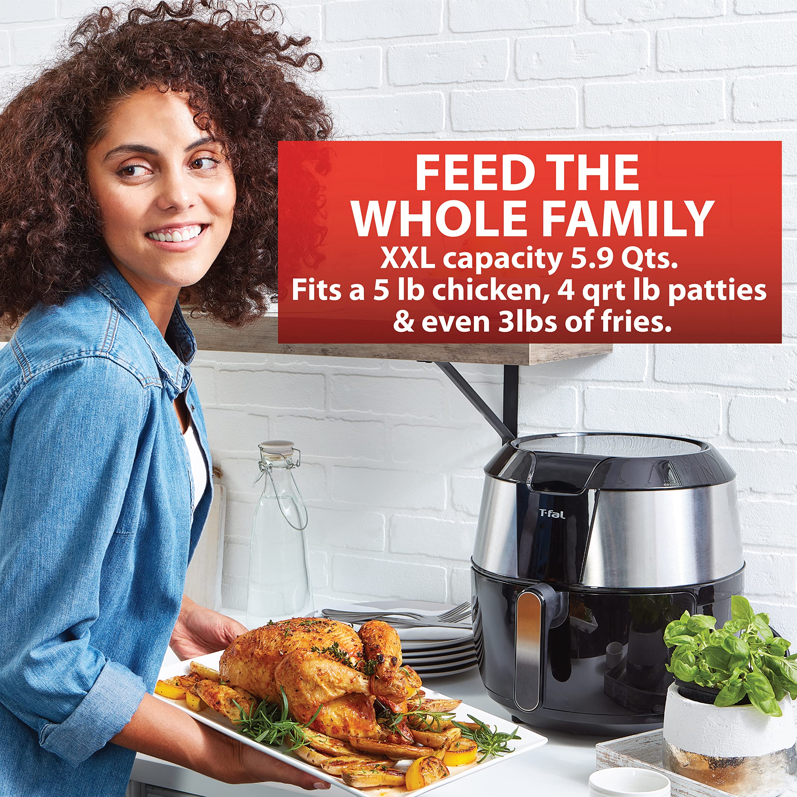 T-fal Easy Fry XXL 5.9 Quart Air Fryer & Grill Combo - One-Touch Digital Screen, 8 Preset Programs, Black Stainless Steel - Perfect for Healthy Cooking, Family Meals & Quick Weeknight Dinners
