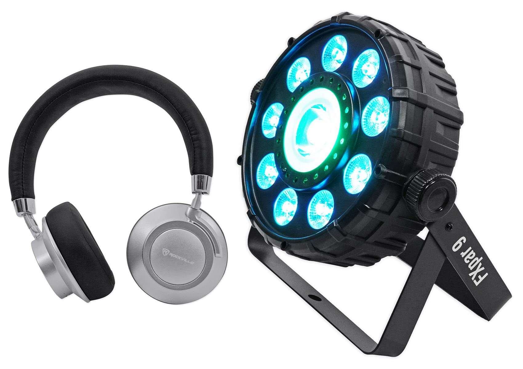 Chauvet DJ FX Par 9 Compact DMX LED Light with SMD RGB+UV Strobe Effects - Professional DJ Lighting Equipment for Stage Shows, Clubs & Events (Includes Bonus Headphones)