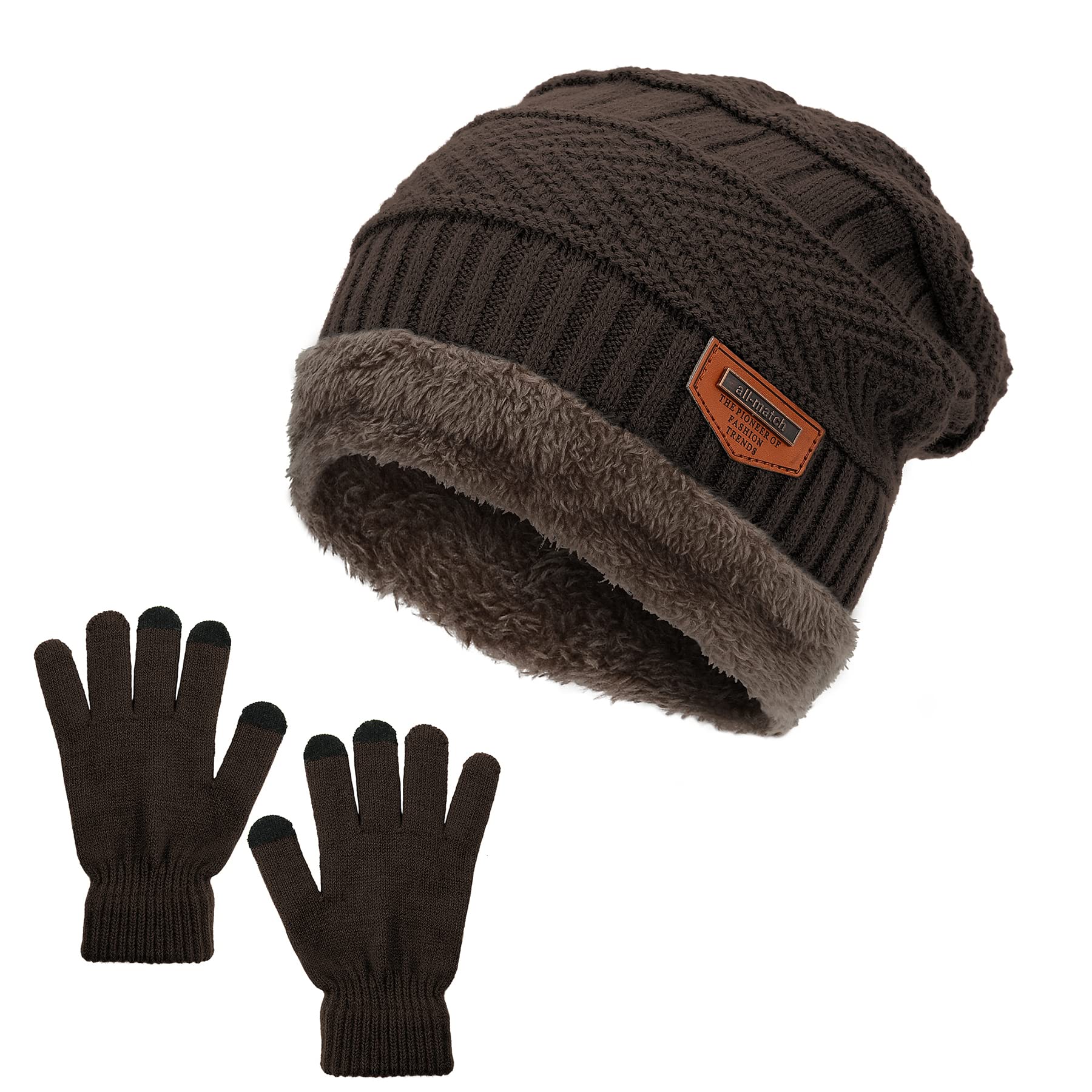 Zando Fleece Lined Beanie Hat & Neck Warmer Set with Touch Screen Gloves - Winter Warm Accessories for Men & Women - Perfect for Skiing, Snowboarding & Outdoor Activities