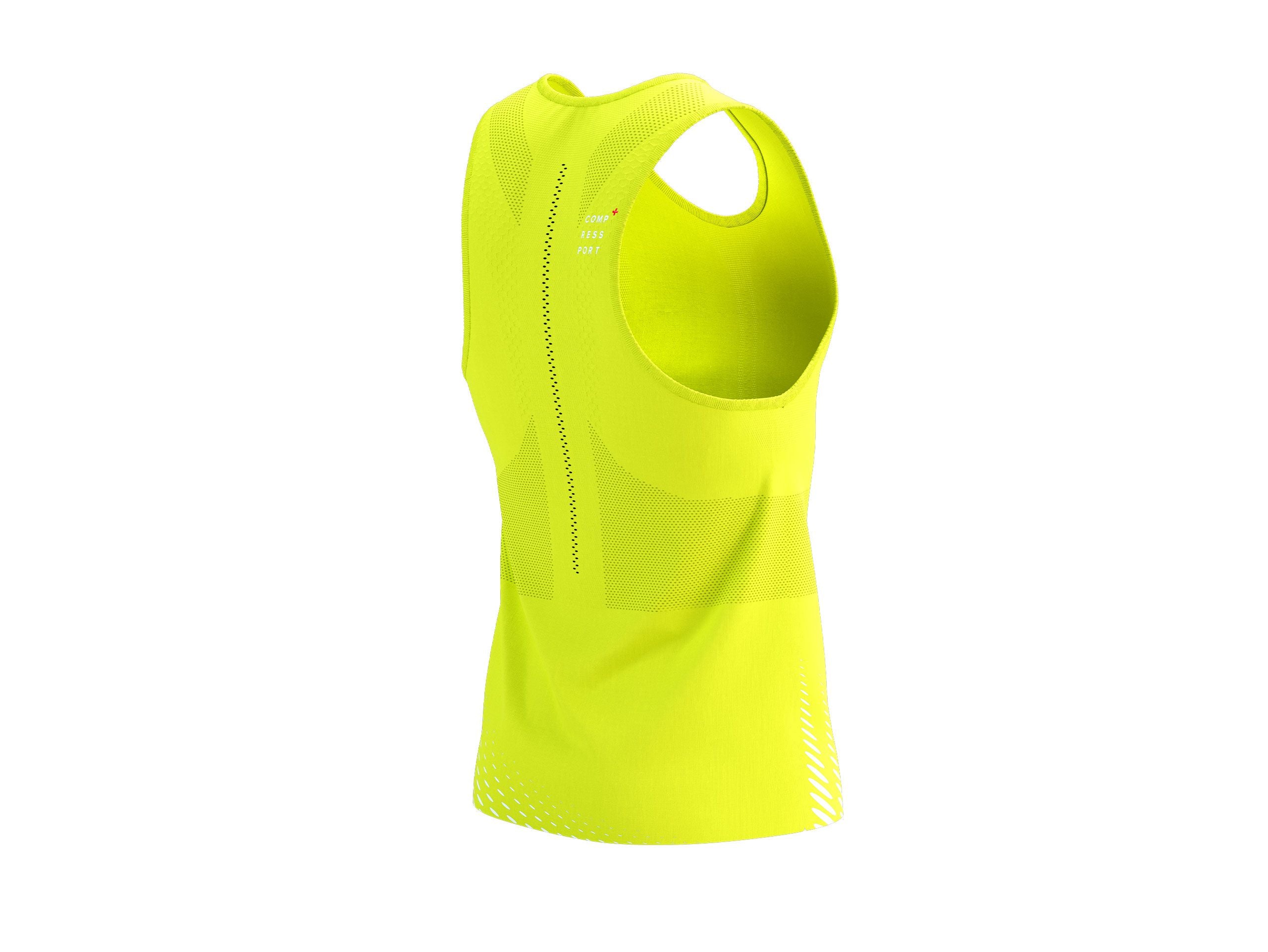 Compressport Men's Pro Racing Singlet - Breathable Running Top for Marathon & Triathlon - Evening Primrose/White - Ideal for Competition, Training & Outdoor Sports