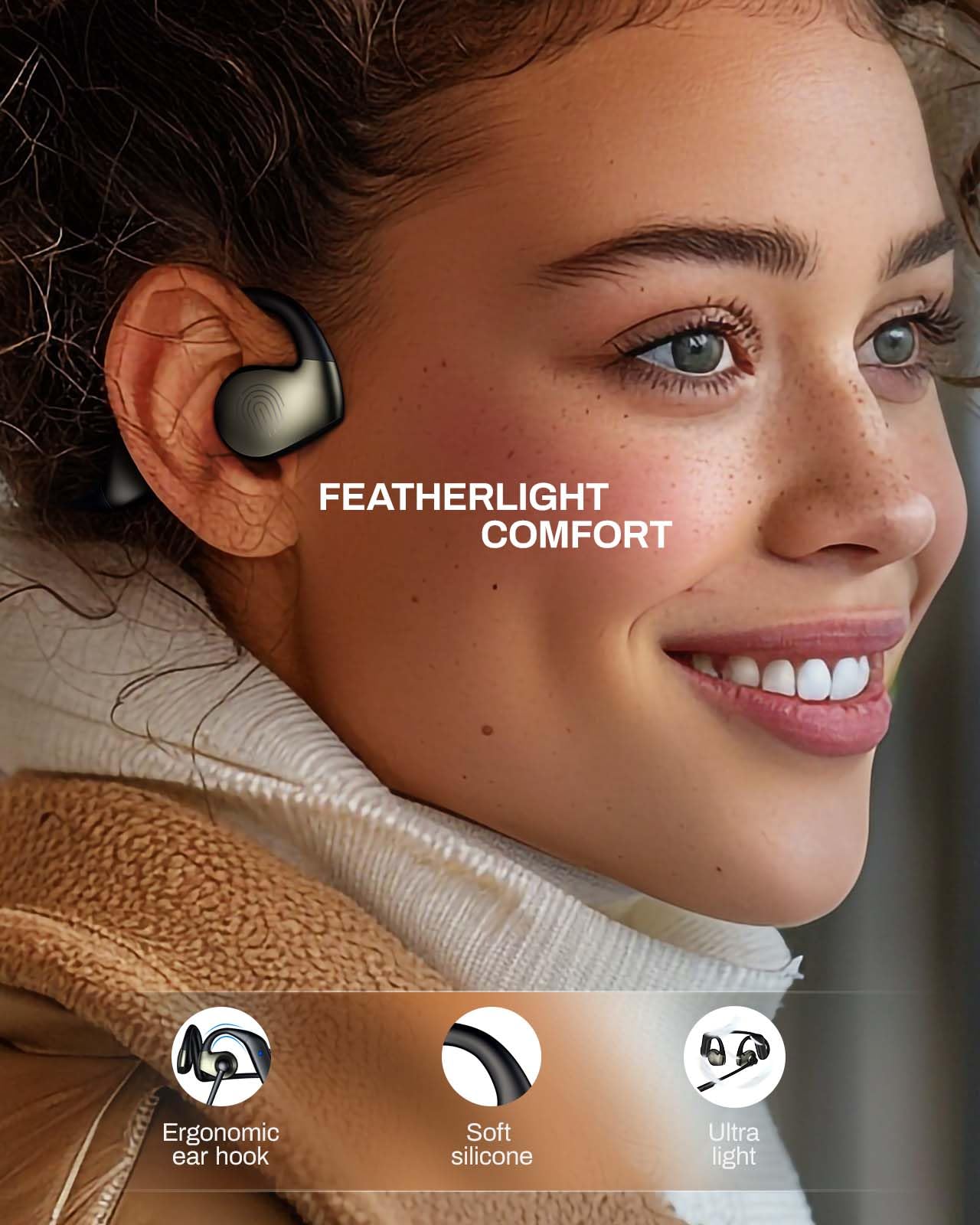EH09U Bone Conduction Bluetooth Headset with Dual-Mic ENC Noise Cancellation - 16H Battery Life, IPX5 Waterproof, Multi-Point Connection for PC/Laptop/Smartphone - Ideal for Running, Cycling & Office Calls (Black)