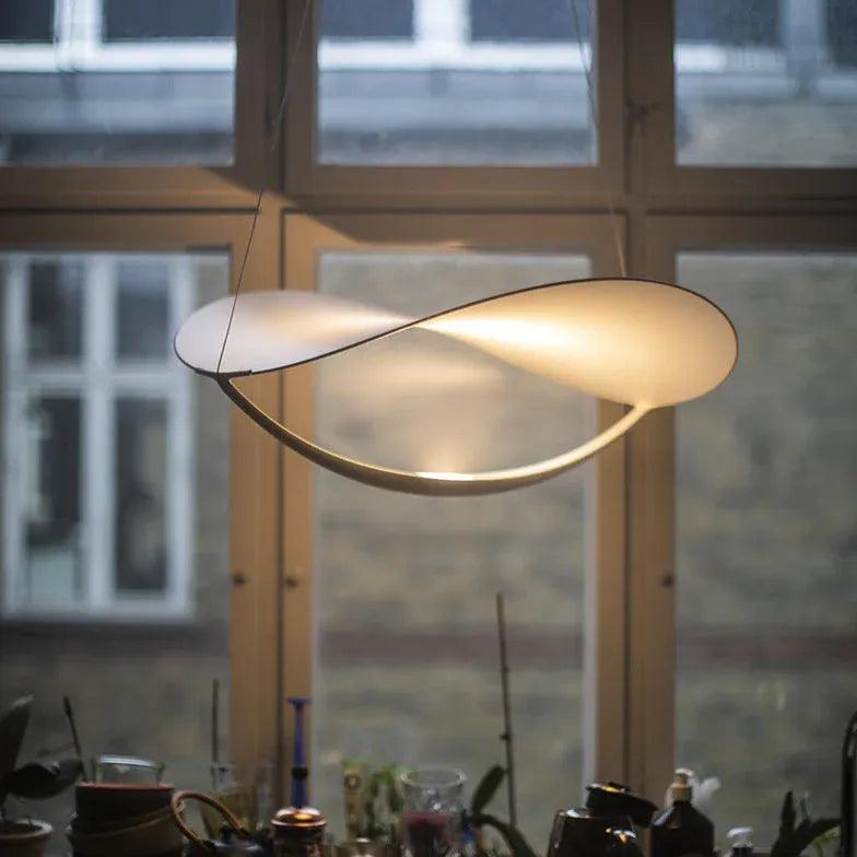 Modern Curved Blades White Pendant Light for Bedroom - Elegant Ceiling Lighting Fixture for Bedroom, Living Room, Dining Room & Home Decor