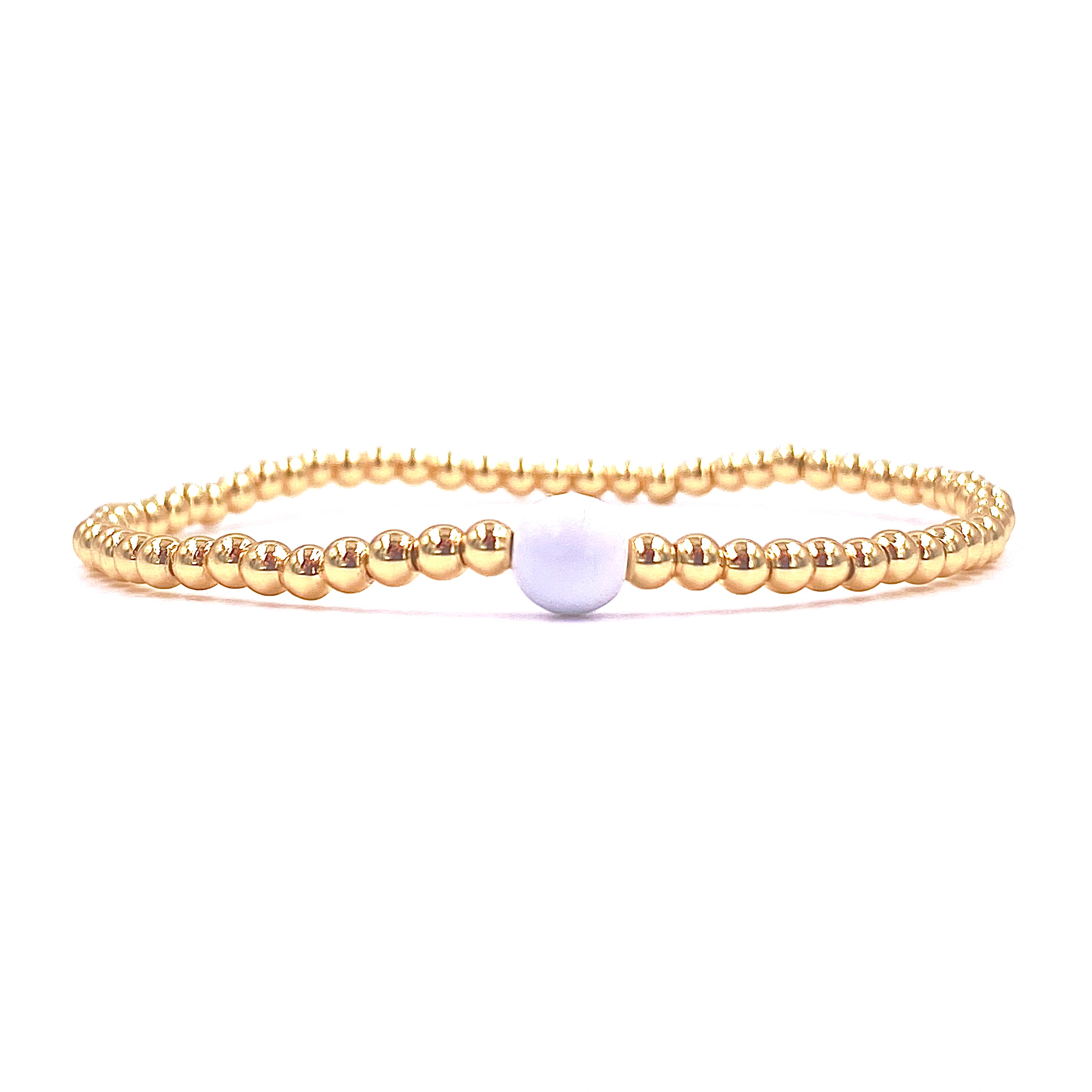Ashley Gold Stainless Steel 3mm Ball Beaded Stretch Bracelet with Enamel Center - Elegant Jewelry for Women, Perfect for Parties, Weddings & Everyday Wear
