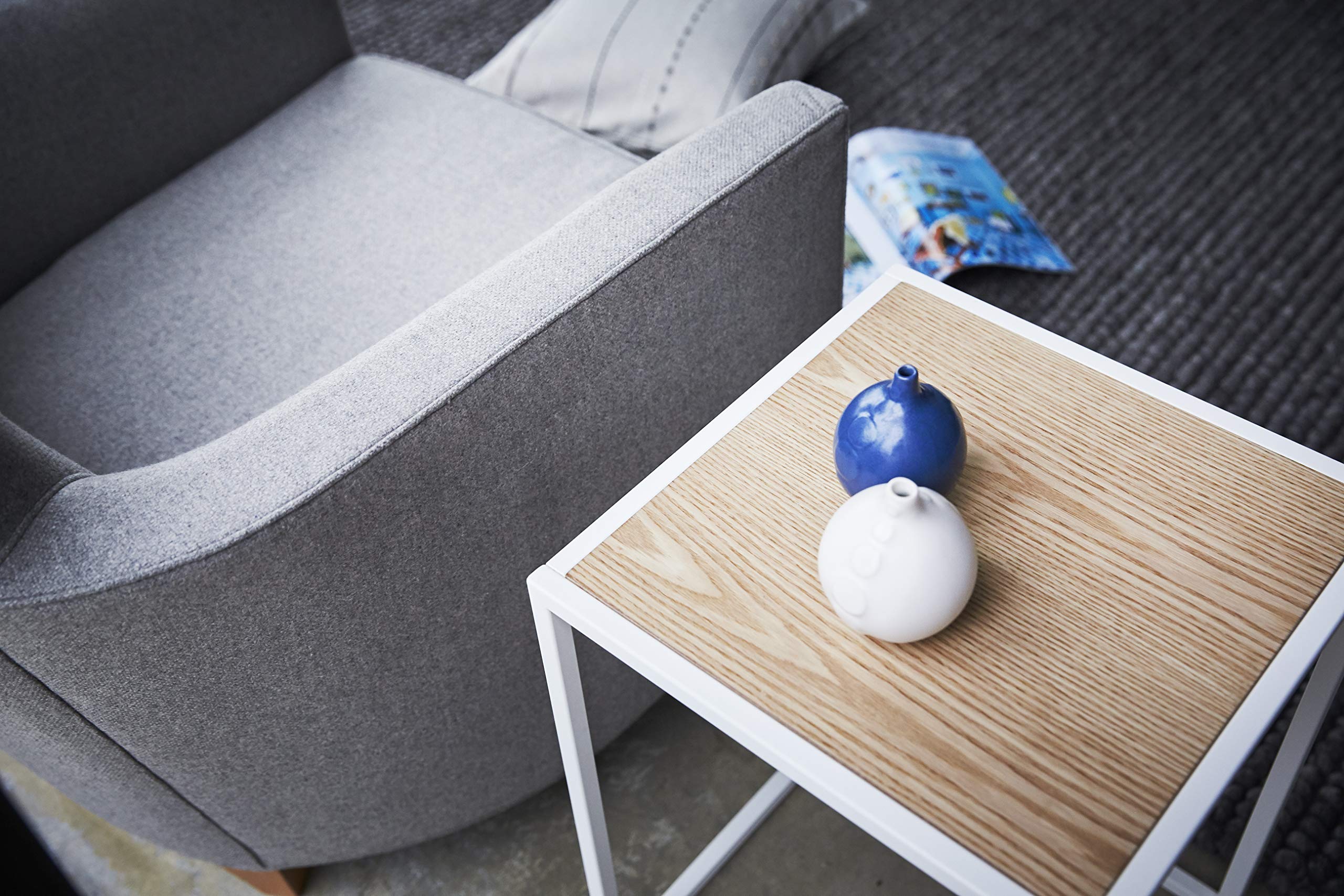 YAMAZAKI Home 3324 Tower Square Coffee Table - Space Saving Modern White End Table for Living Room, Bedroom, or Office - Compact & Stylish Design