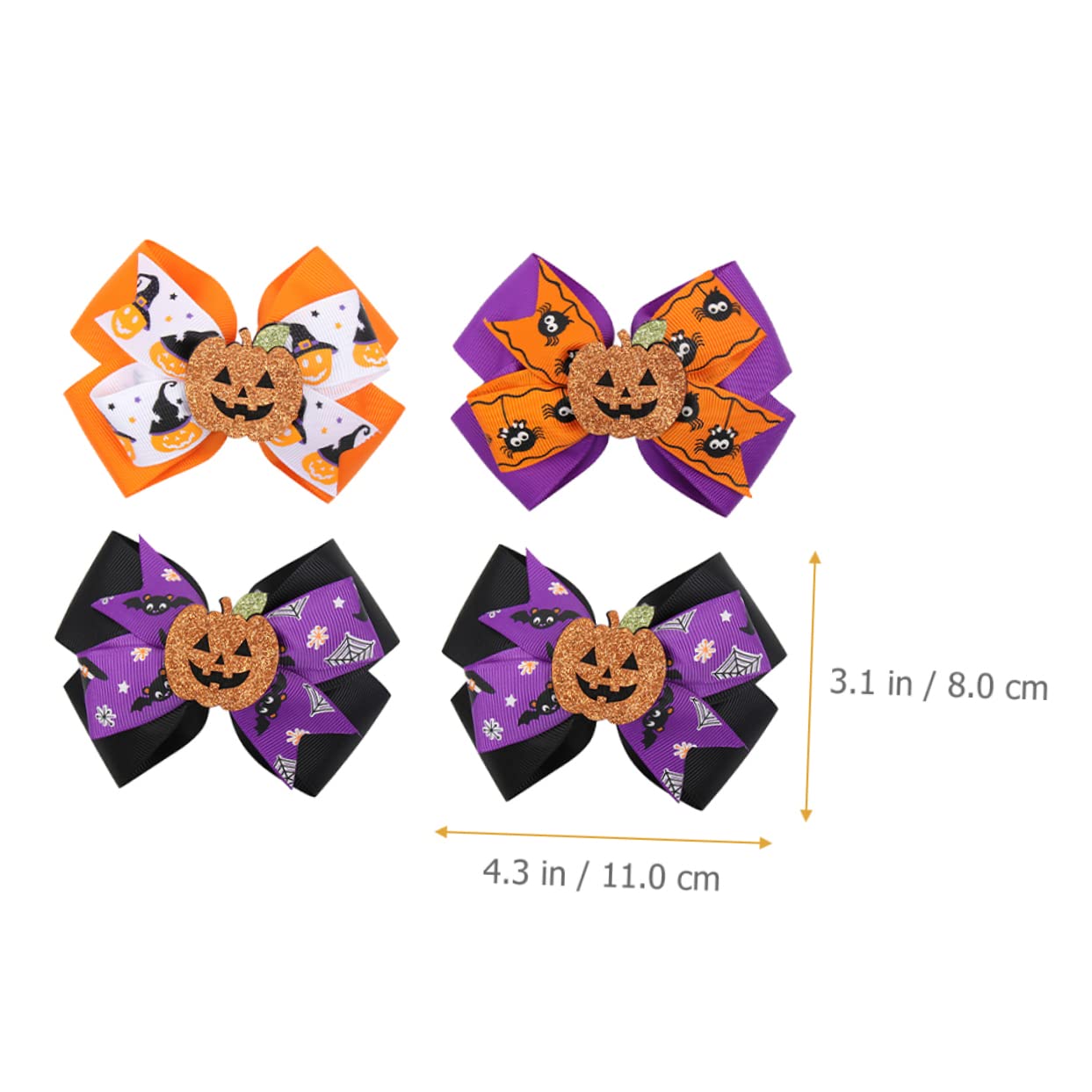 Beavorty Halloween Hair Bows - 4pcs Witch Hair Clips with Bat & Pumpkin Design for Women & Girls - Perfect for Costume Parties, Cosplay, and Spooky Celebrations